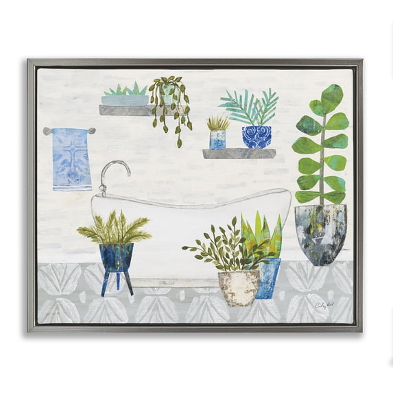 Stupell Industries Modern Rustic Botanical Bathroom Gray Floating Frame Canvas Art, 31 x 25, by Courtney Prahl
