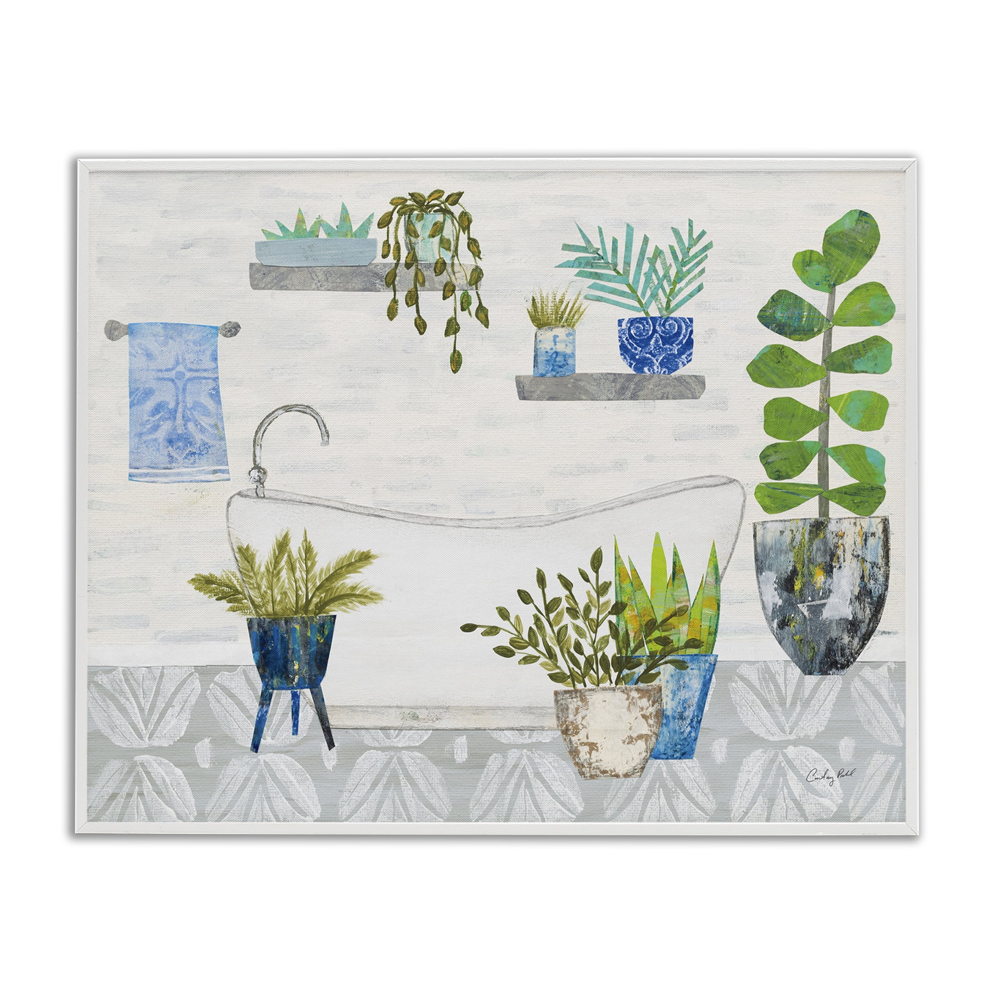 Stupell Industries Rustic Botanical Bathroom Bath & Laundry Painting White Framed Art Print Wall Art, 20 x 16