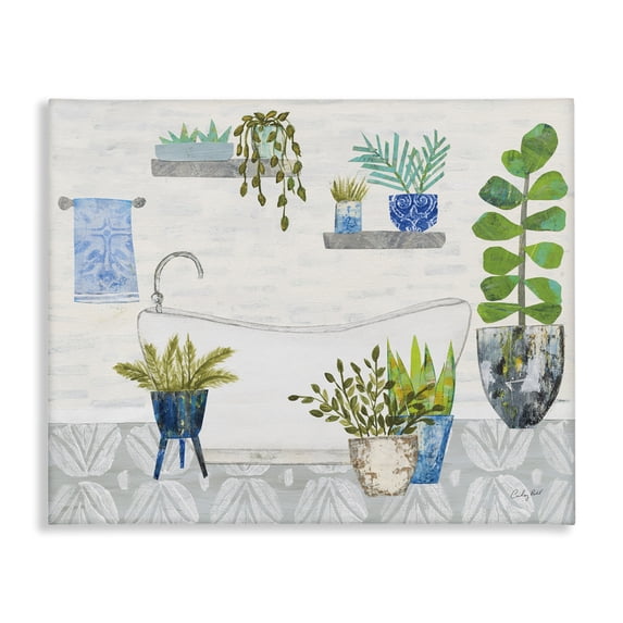Stupell Industries Rustic Botanical Bathroom Bath & Laundry Painting Wrapped Canvas Art Print Wall Art, 20 x 16