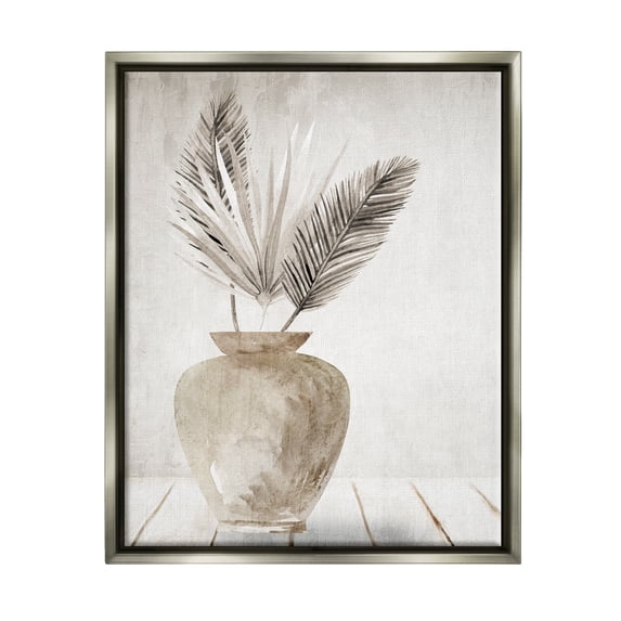 Stupell Industries Rustic Botanical Fronds Botanical & Floral Painting Gray Floater Framed Canvas Art Print Wall Art, 25 x 31