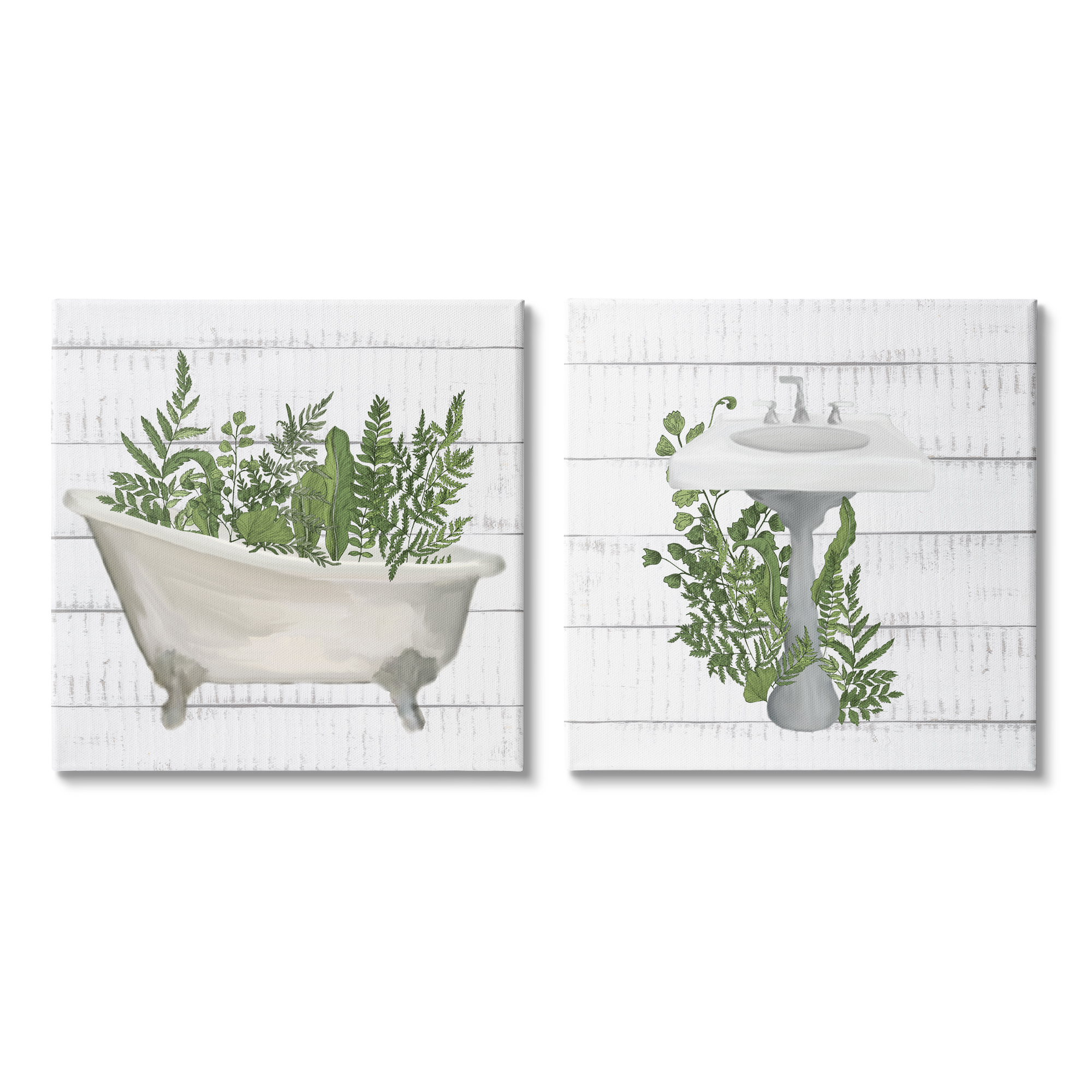 Stupell Rustic Botanical Herbs Bathroom Sink Bathtub Ferns Canvas Wall
