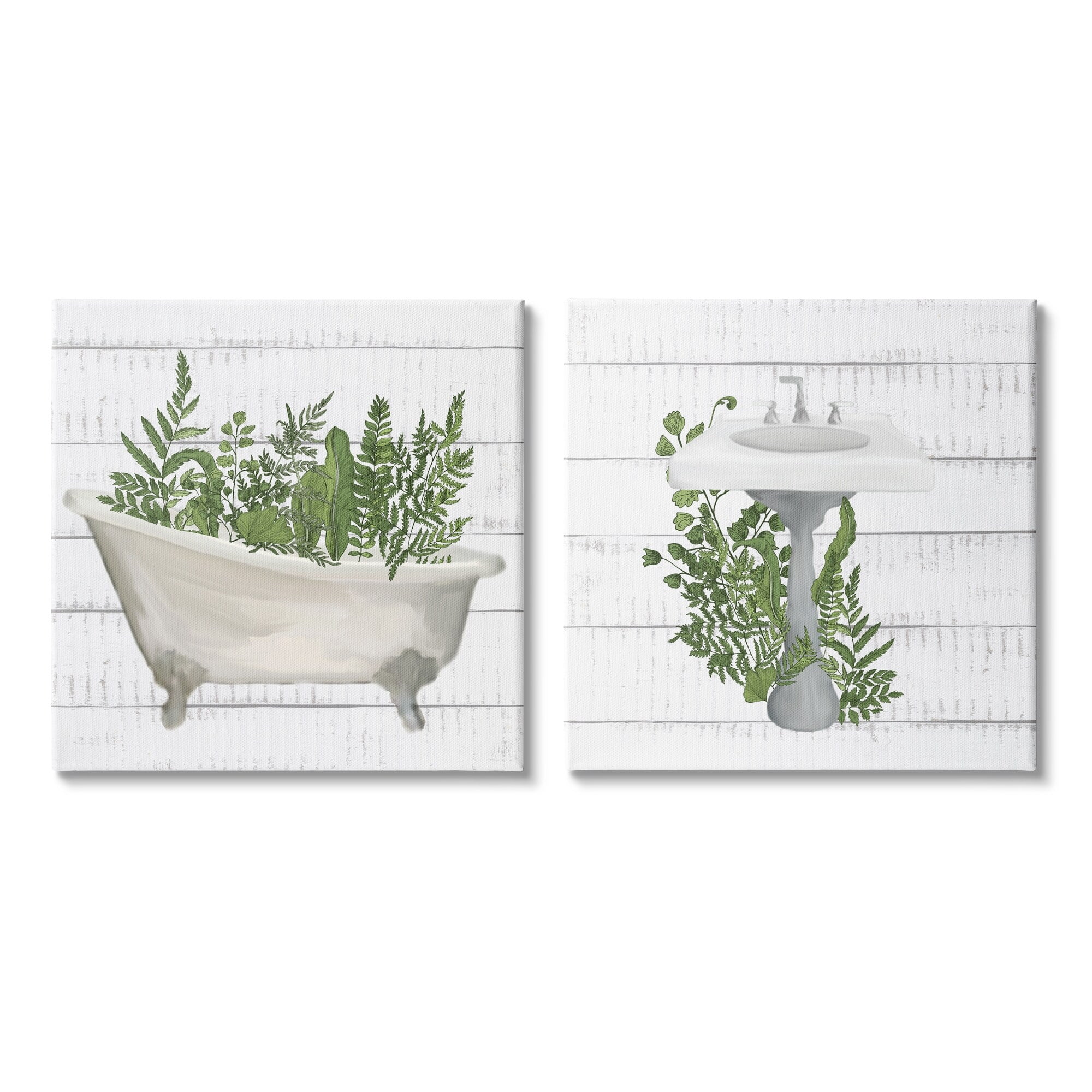 Stupell Industries Rustic Botanical Herbs Bathroom Sink Bathtub Ferns Canvas Wall Art, 24 x 24, Design by Kim Allen