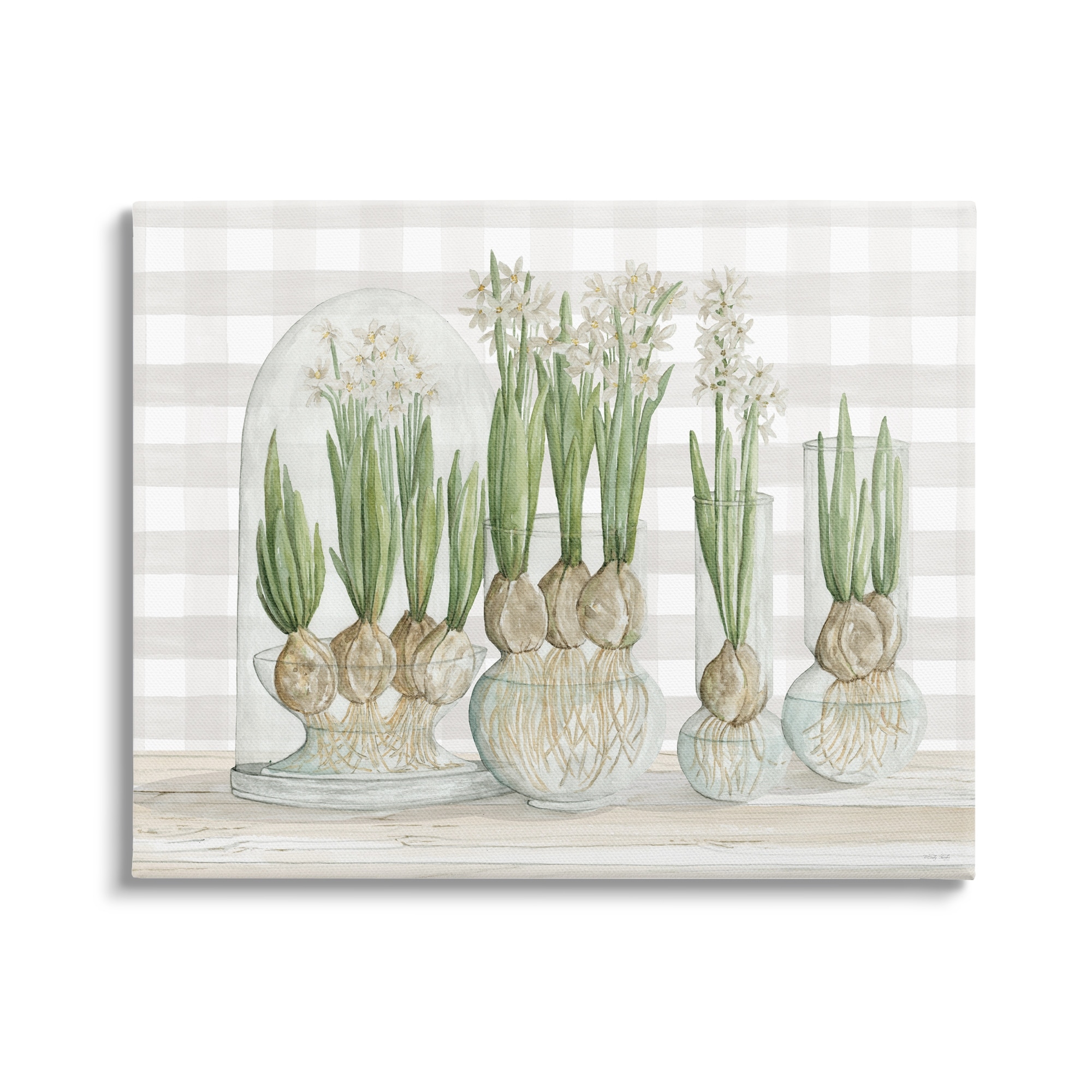 Stupell Industries Rustic Botanical Plants Flowers Glass Planter Country Tartan Paintings Gallery-Wrapped Canvas Print Wall Art, 30x24, by Cindy Jacobs