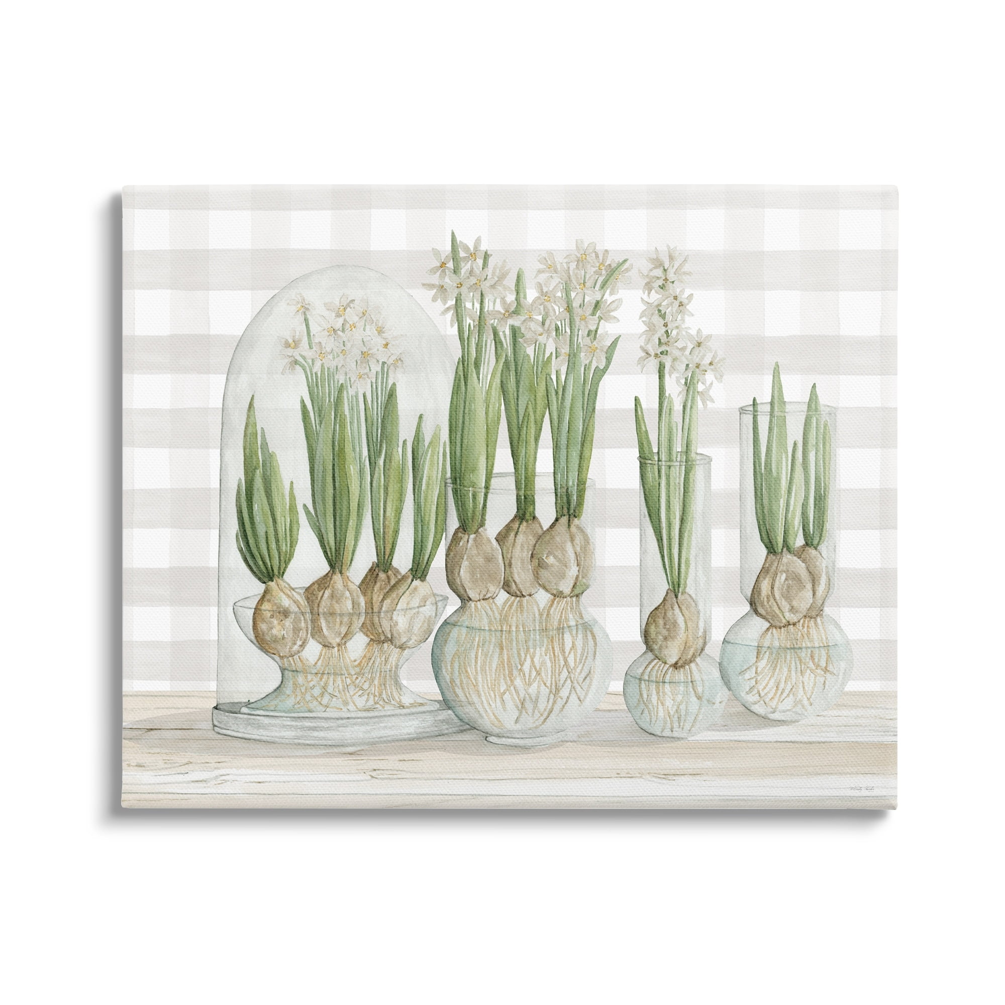 Stupell Industries Rustic Botanical Plants Flowers Glass Planter Country Tartan Paintings Gallery-Wrapped Canvas Print Wall Art, 48x36, by Cindy Jacobs