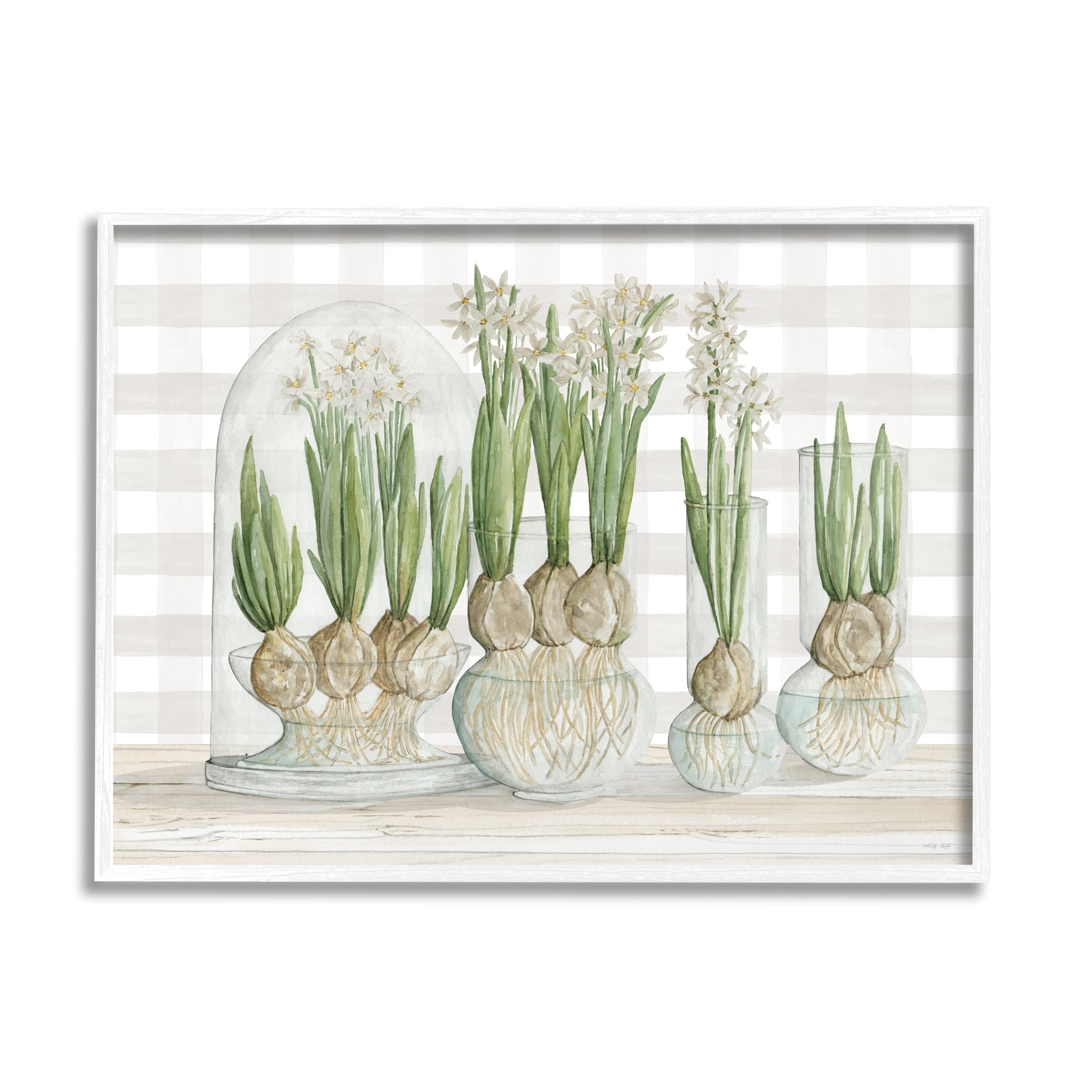 Stupell Industries Rustic Botanical Plants Flowers Glass Planter Country Tartan Paintings White Framed Art Print Wall Art, 14x11, by Cindy Jacobs