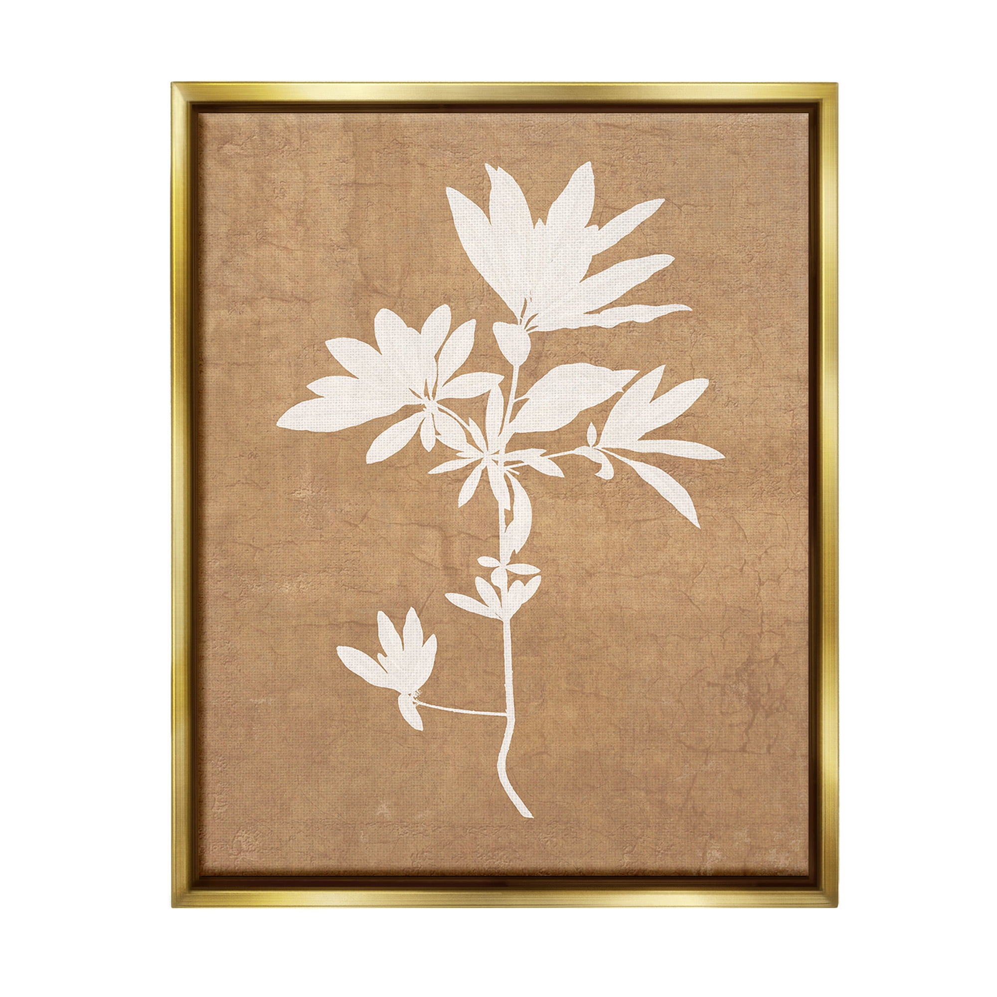 Stupell Industries Rustic Botanical Shape Botanical & Floral Painting Gold Floater Framed Canvas Art Print Wall Art, 17 x 21