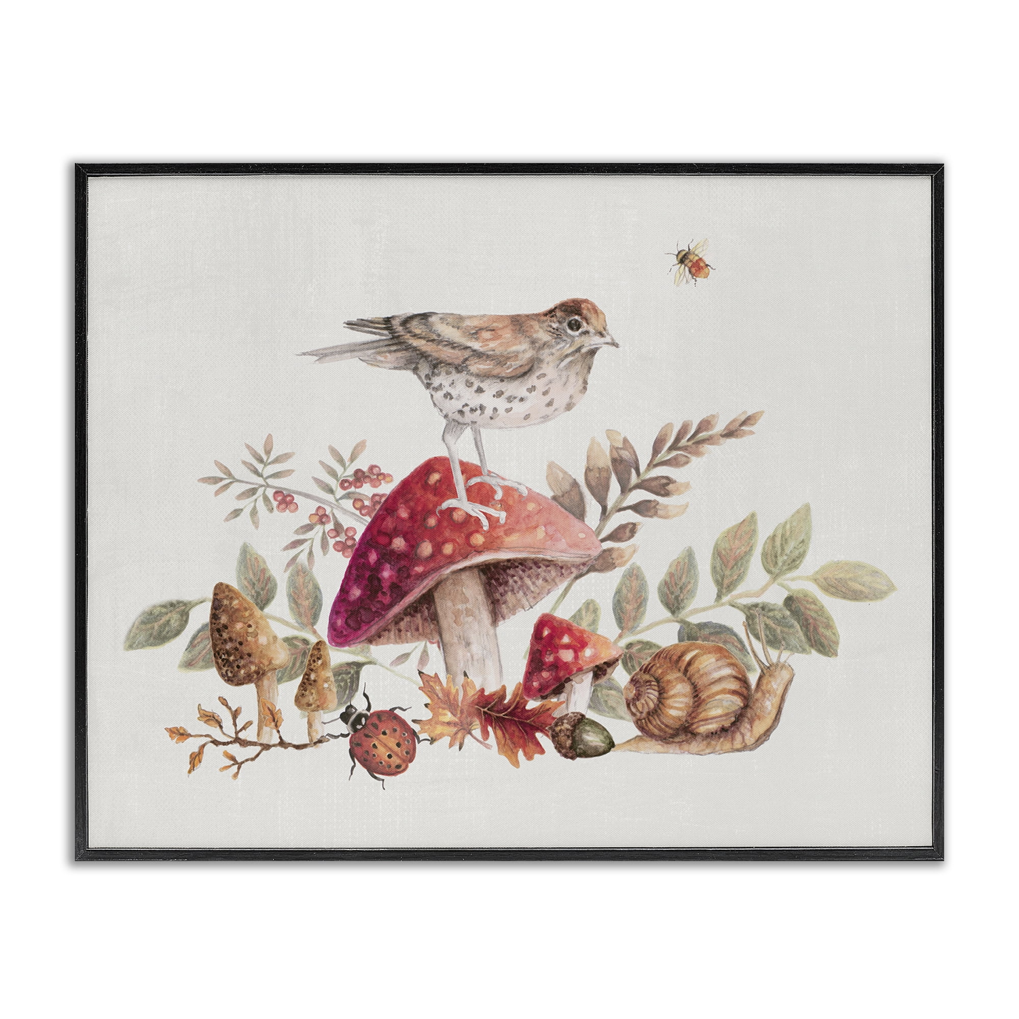 Stupell Industries Rustic Botanicals & Bird Botanical & Floral Painting Black Framed Art Print Wall Art, 30 x 24