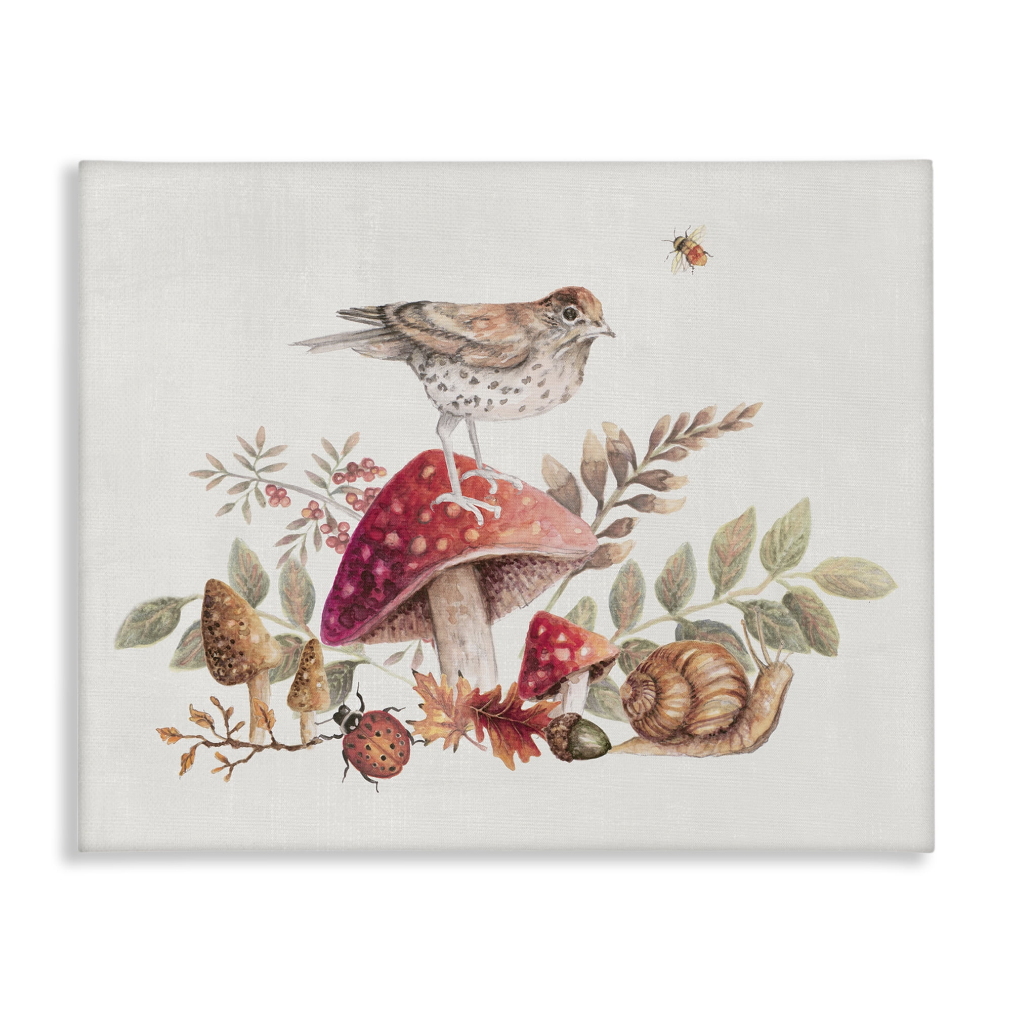 Stupell Industries Rustic Botanicals & Bird Botanical & Floral Painting Gallery Wrapped Canvas Art Print Wall Art, 20 x 16