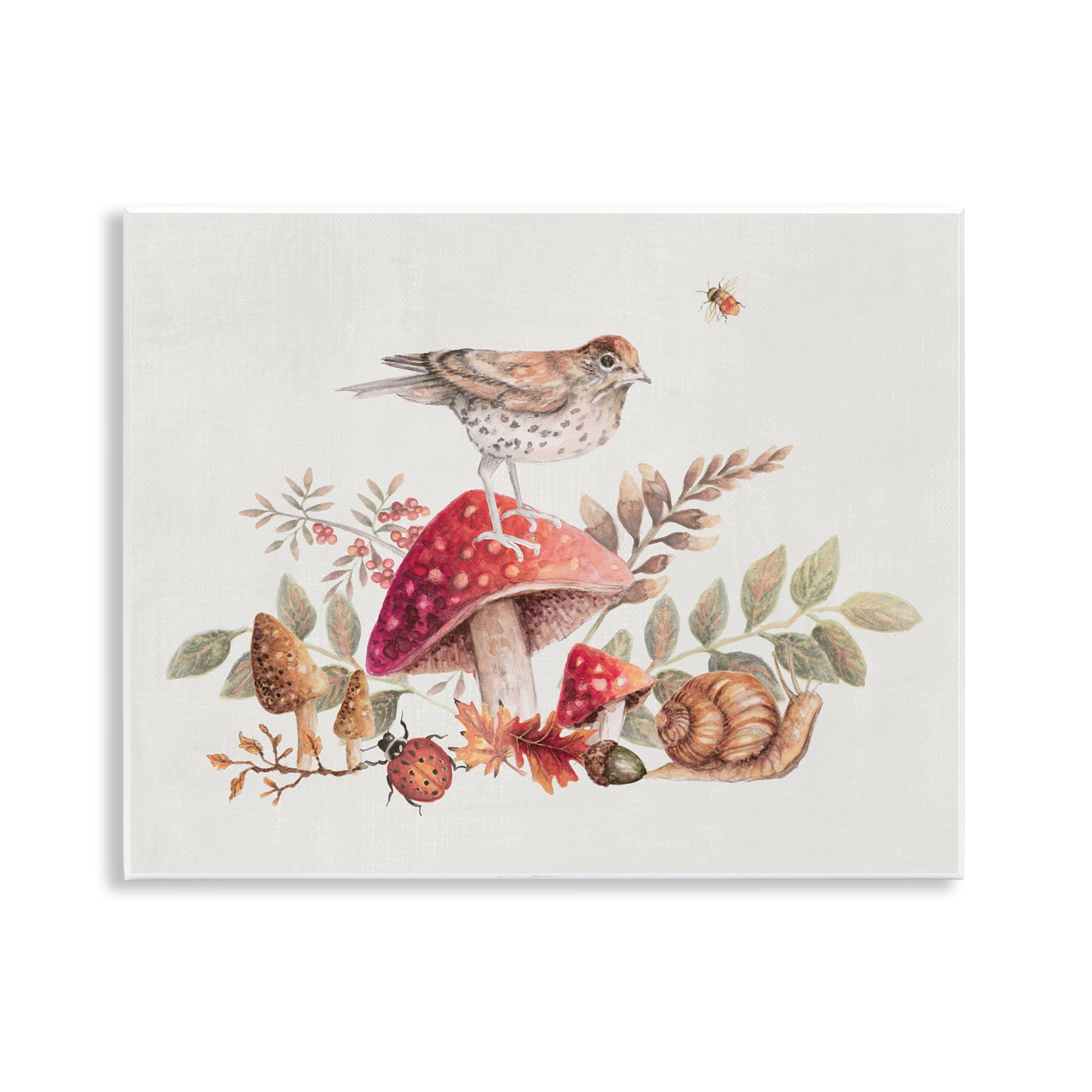 Stupell Industries Rustic Botanicals & Bird Botanical & Floral Painting Unframed Art Print Wall Art, 14 x 11