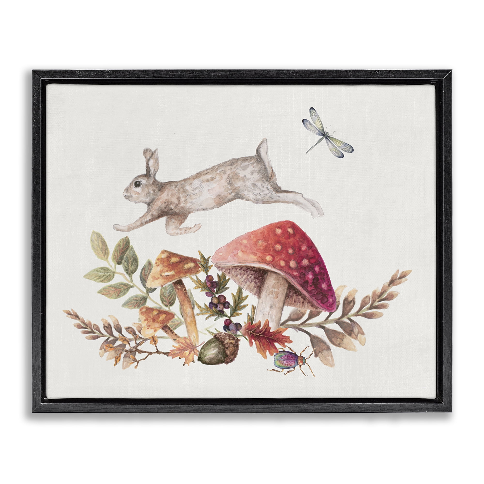Stupell Industries Rustic Botanicals & Hare Botanical & Floral Painting Black Floater Framed Canvas Art Print Wall Art, 21 x 17