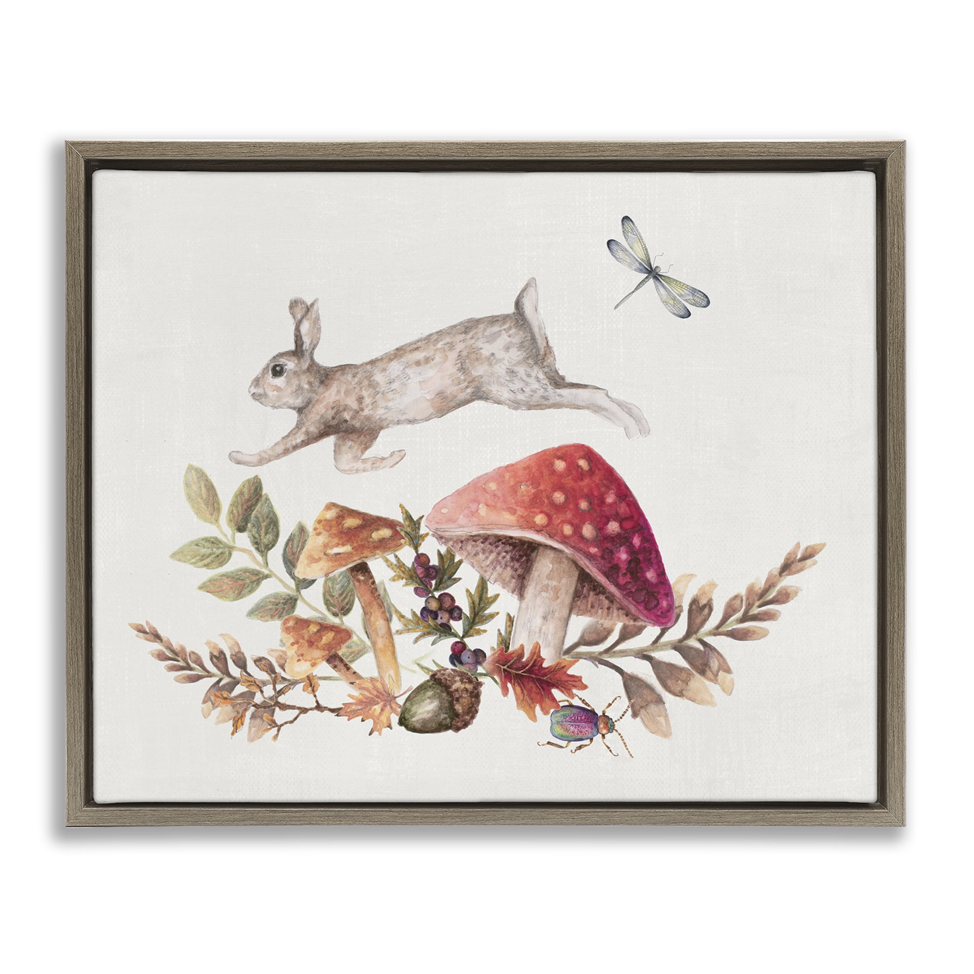 Stupell Industries Rustic Botanicals & Hare Botanical & Floral Painting Brown Floater Framed Canvas Art Print Wall Art, 21 x 17
