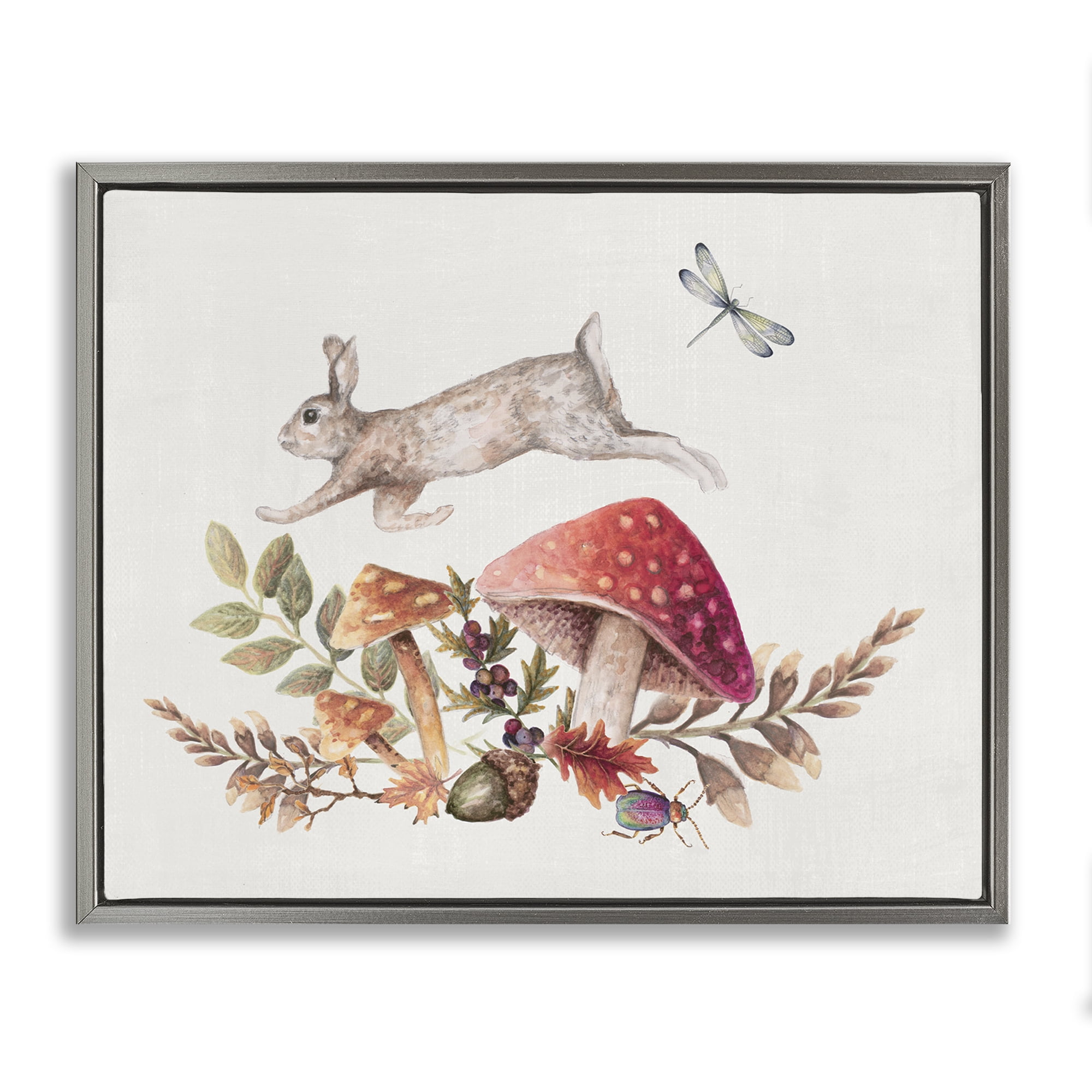 Stupell Industries Rustic Botanicals & Hare Botanical & Floral Painting Gray Floater Framed Canvas Art Print Wall Art, 31 x 25