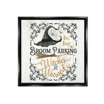Stupell Industries Rustic Broom Parking Holiday Painting Black Floater Framed Canvas Art Print Wall Art, 18 x 18