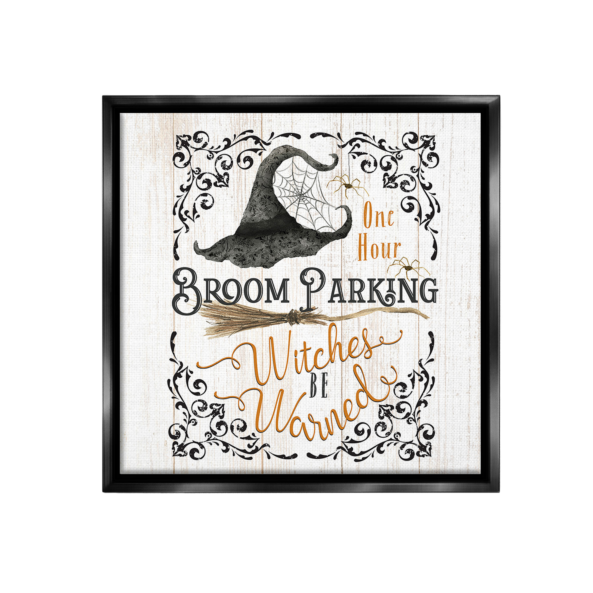 Stupell Industries Rustic Broom Parking Holiday Painting Black Floater Framed Canvas Art Print Wall Art, 25 x 25