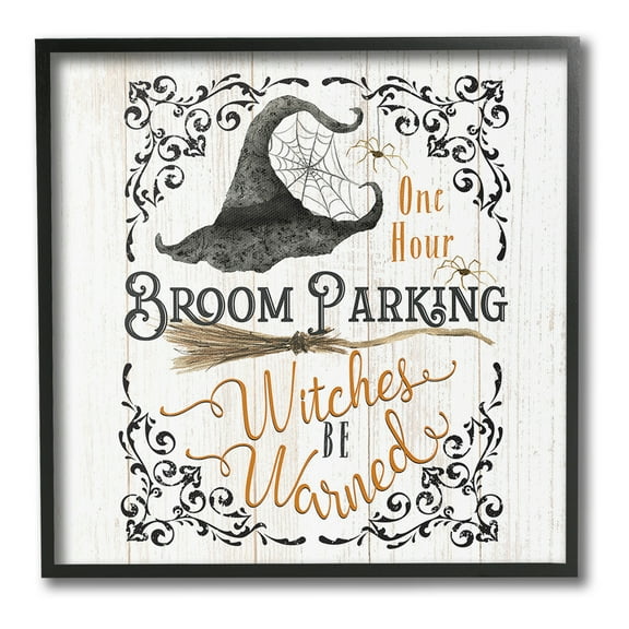 Stupell Industries Rustic Broom Parking Holiday Painting Black Framed Art Print Wall Art, 12 x 12