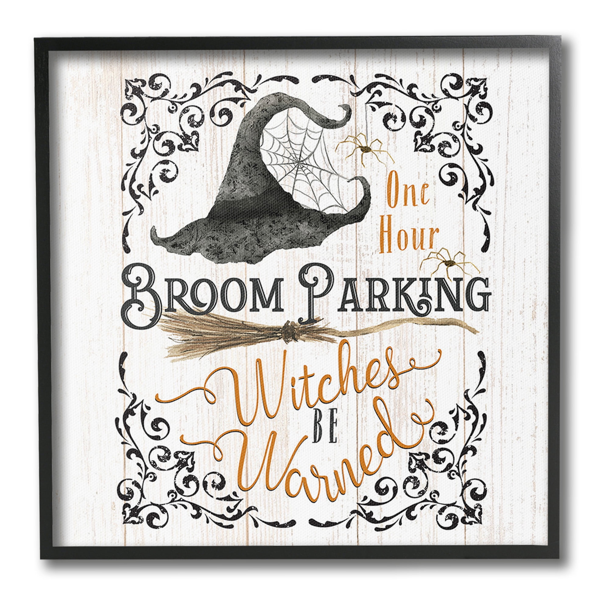Stupell Industries Rustic Broom Parking Holiday Painting Black Framed Art Print Wall Art, 24 x 24