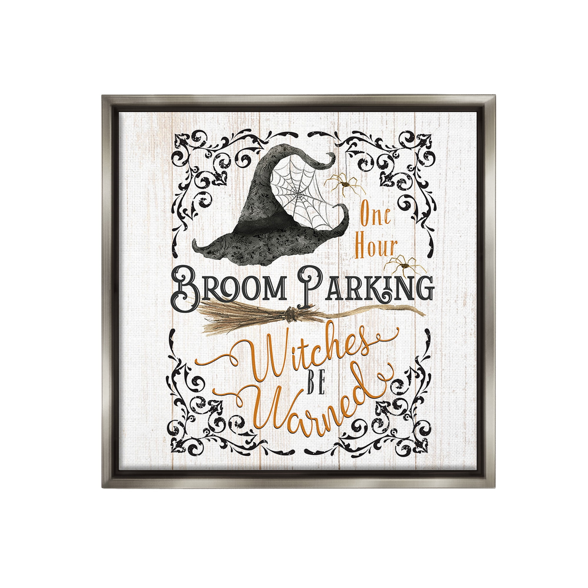 Stupell Industries Rustic Broom Parking Holiday Painting Gray Floater Framed Canvas Art Print Wall Art, 18 x 18