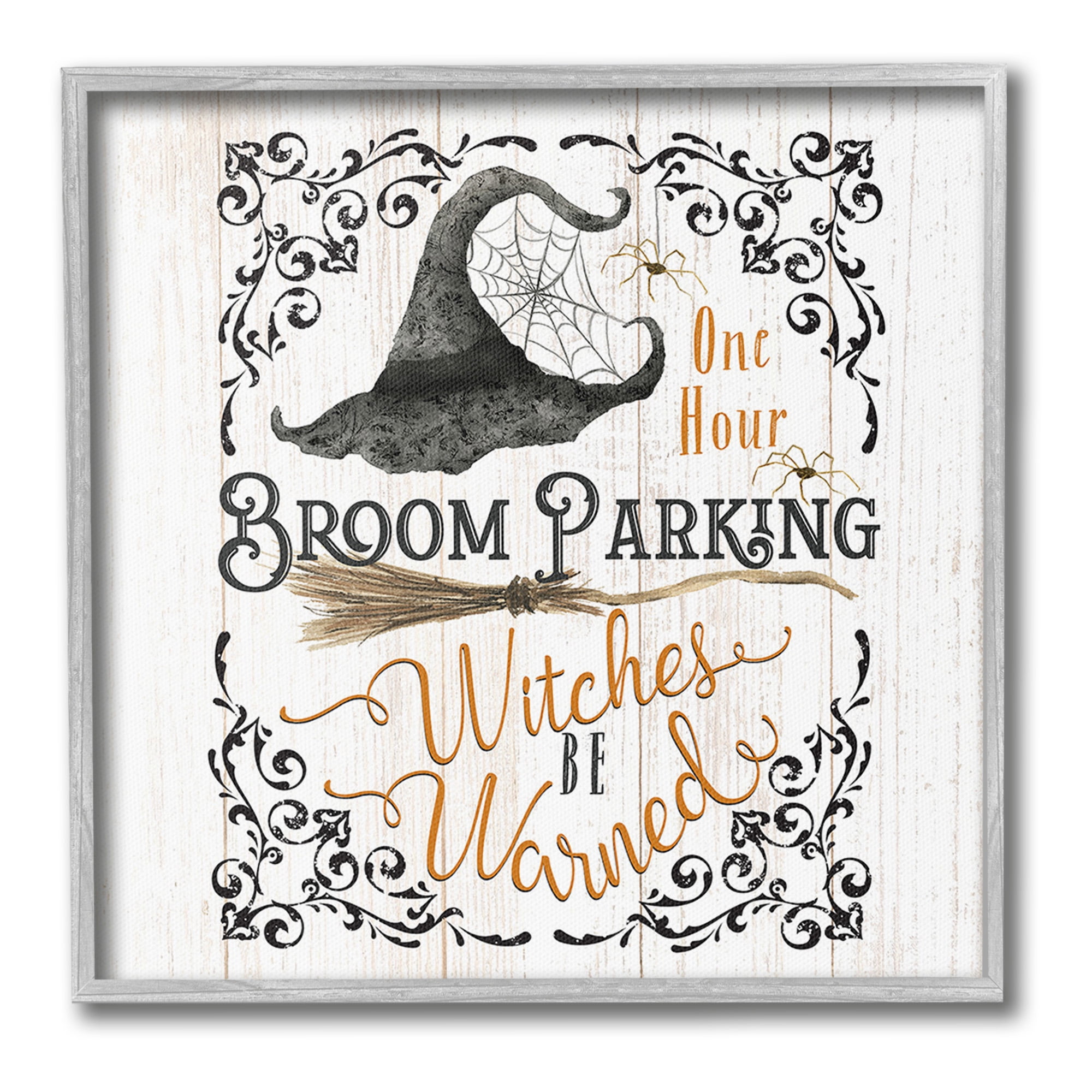 Stupell Industries Rustic Broom Parking Holiday Painting Gray Framed Art Print Wall Art, 17 x 17