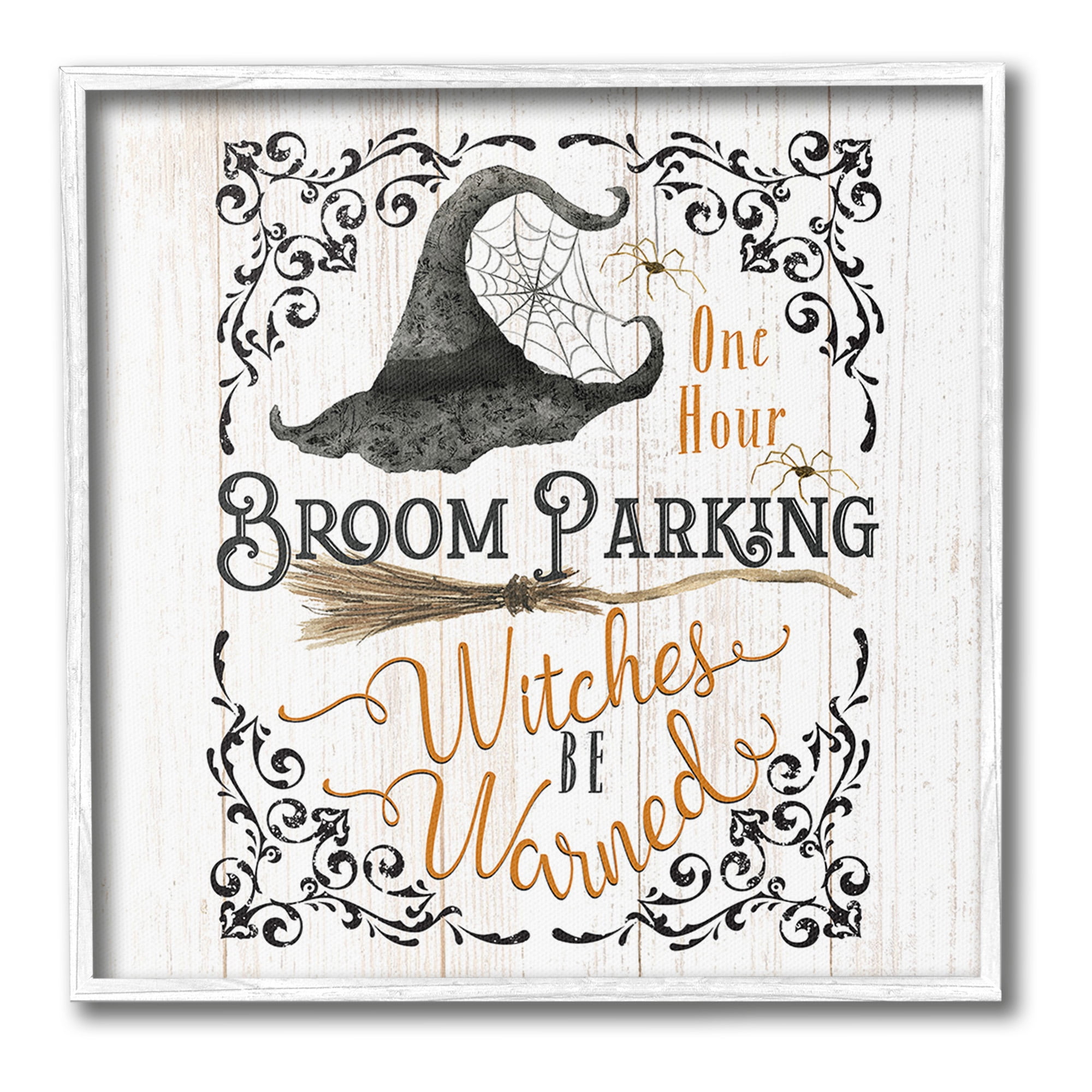 Stupell Industries Rustic Broom Parking Holiday Painting White Framed Art Print Wall Art, 24 x 24