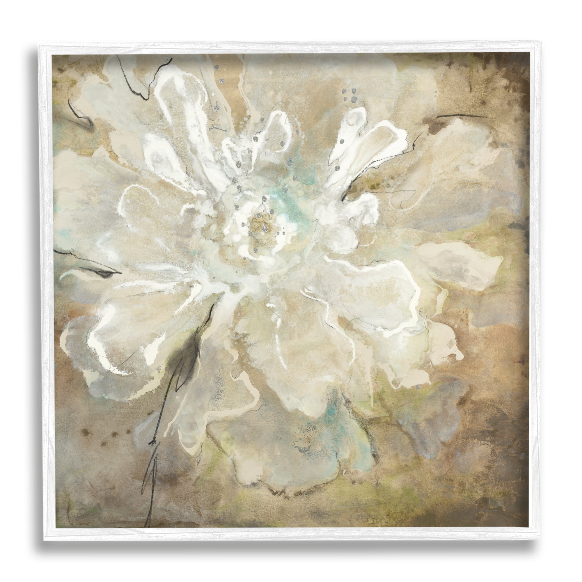 Stupell Industries Rustic Brown Flower Botanical & Floral Painting White Framed Art Print Wall Art, 17 x 17