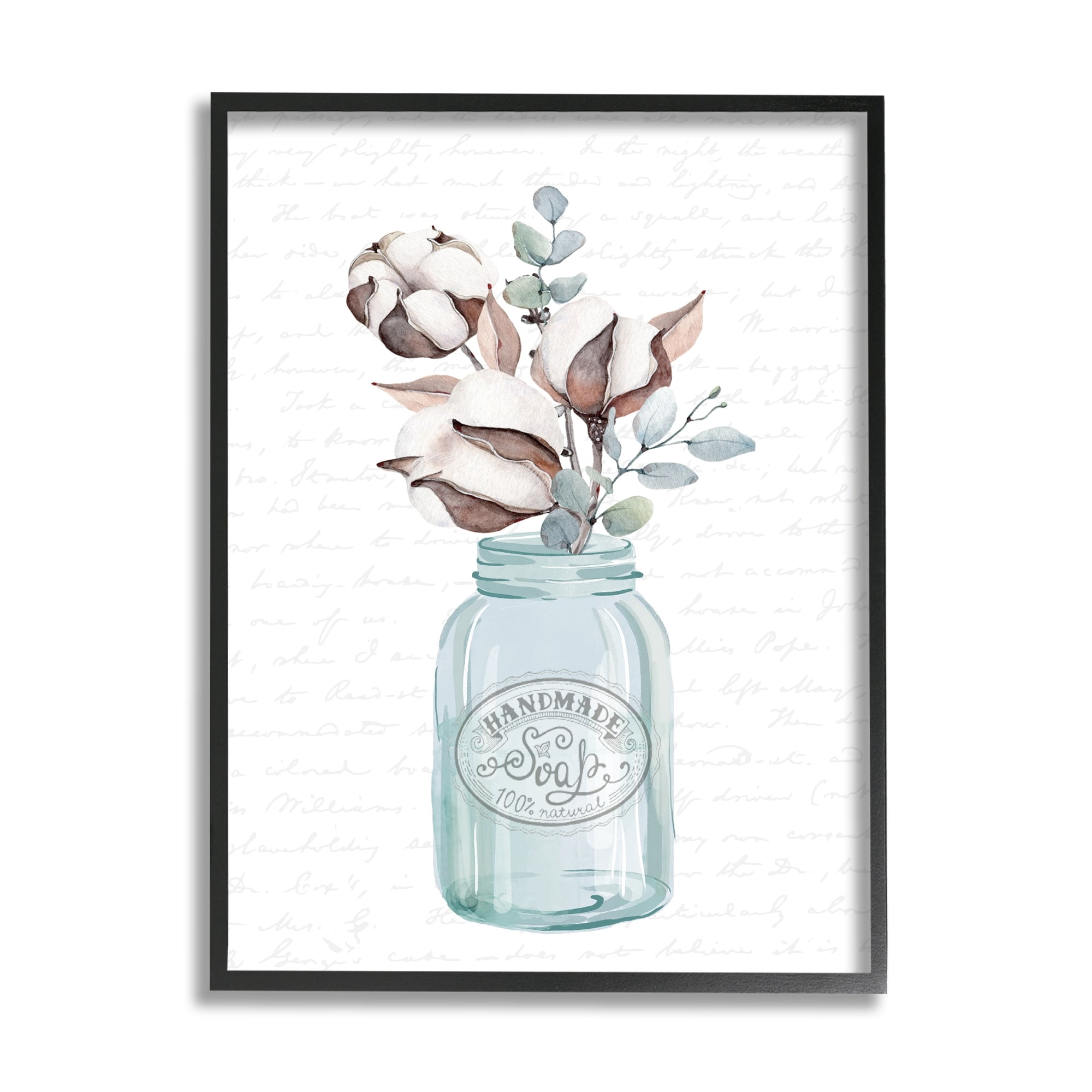 Stupell Industries Rustic Brown Flower Plant Sprigs Vintage Jar Cursive Graphic Art Black Framed Art Print Wall Art, Design by Lettered and Lined