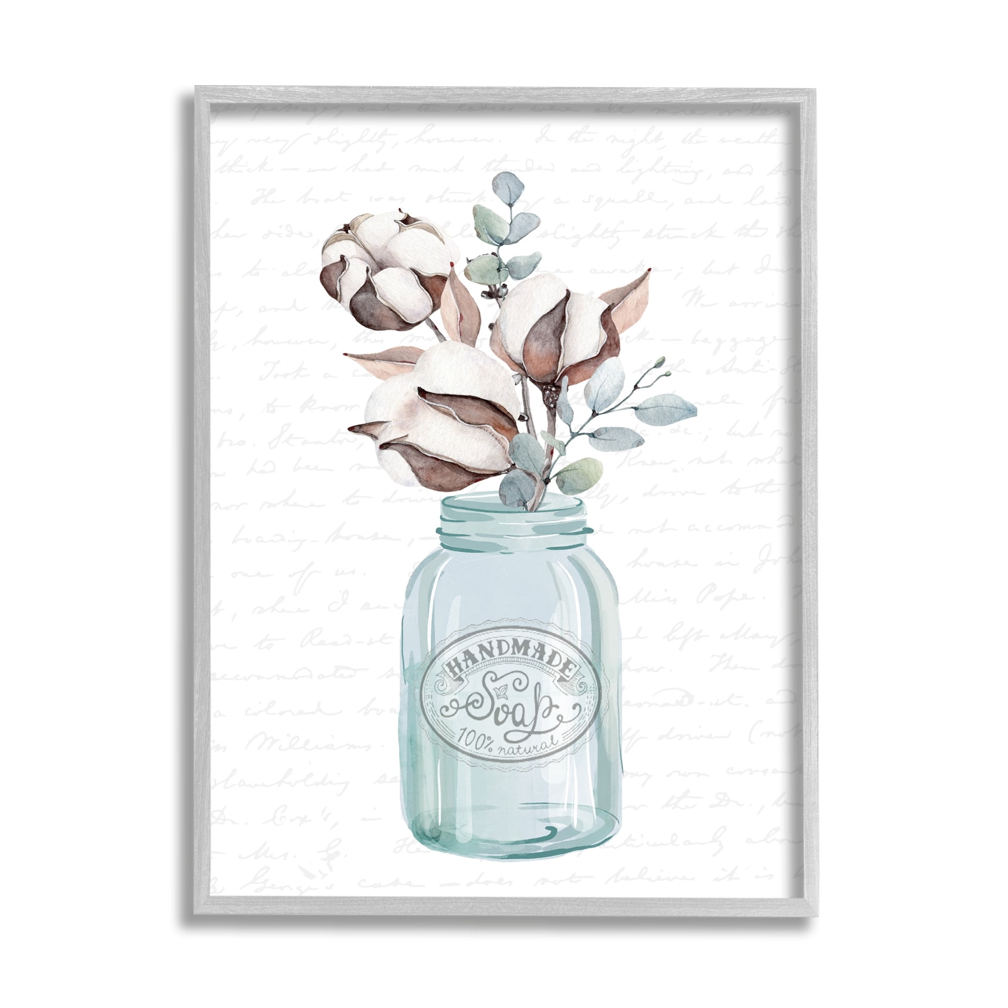 Stupell Industries Rustic Brown Flower Plant Sprigs Vintage Jar Cursive Graphic Art Gray Framed Art Print Wall Art, Design by Lettered and Lined