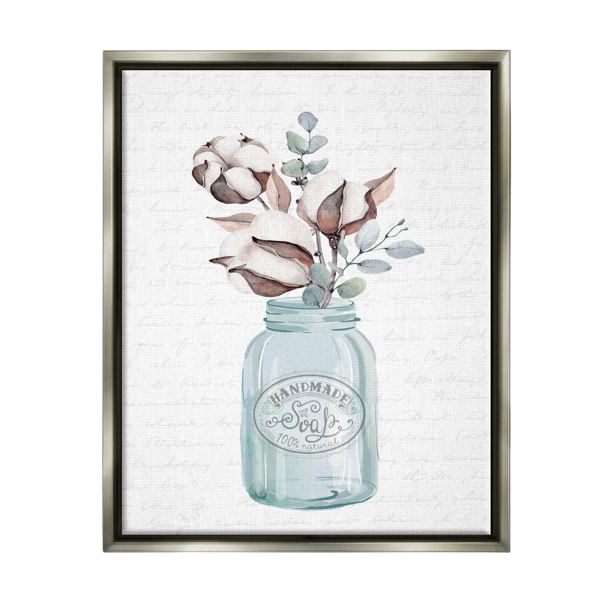 Stupell Industries Rustic Brown Flower Plant Sprigs Vintage Jar Cursive Graphic Art Luster Gray Floating Framed Canvas Print Wall Art, Design by Lettered and Lined