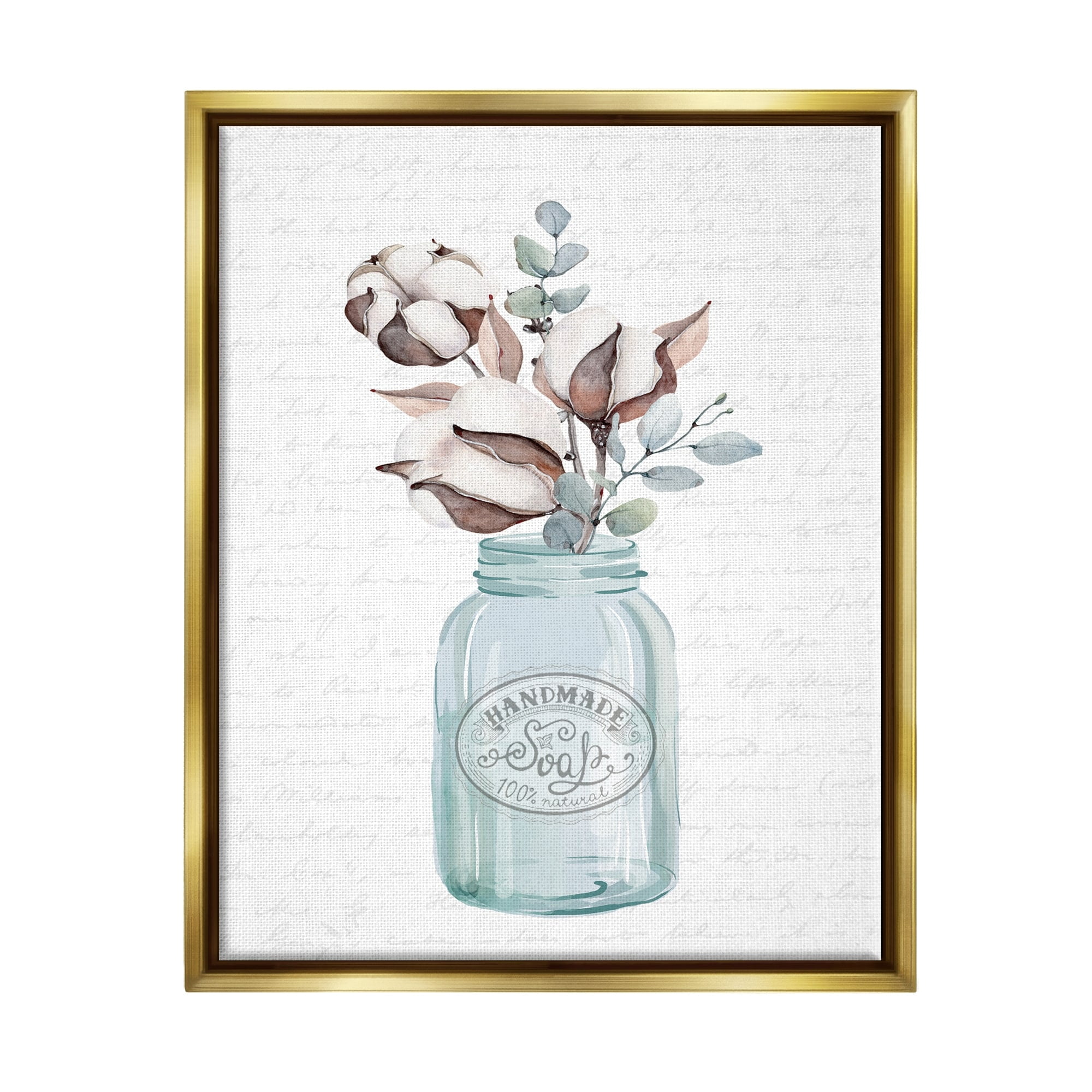 Stupell Industries Rustic Brown Flower Plant Sprigs Vintage Jar Cursive Graphic Art Metallic Gold Floating Framed Canvas Print Wall Art, Design by Lettered and Lined