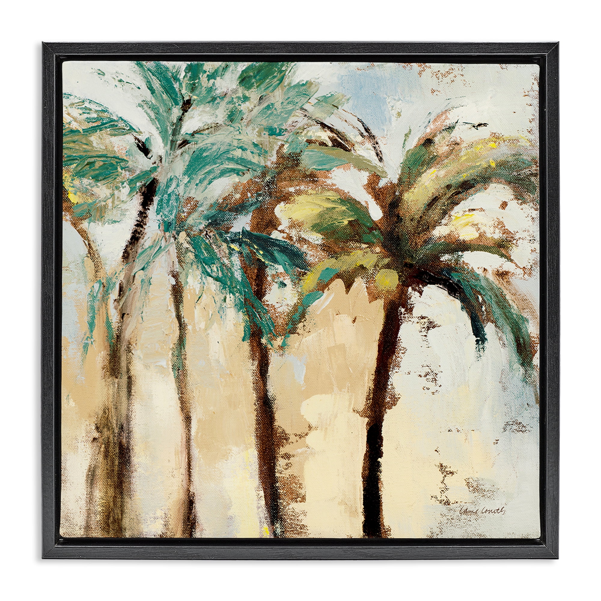 Stupell Industries Rustic Brushed Palm Trees Botanical & Floral Painting Black Floater Framed Canvas Art Print Wall Art, 25 x 25