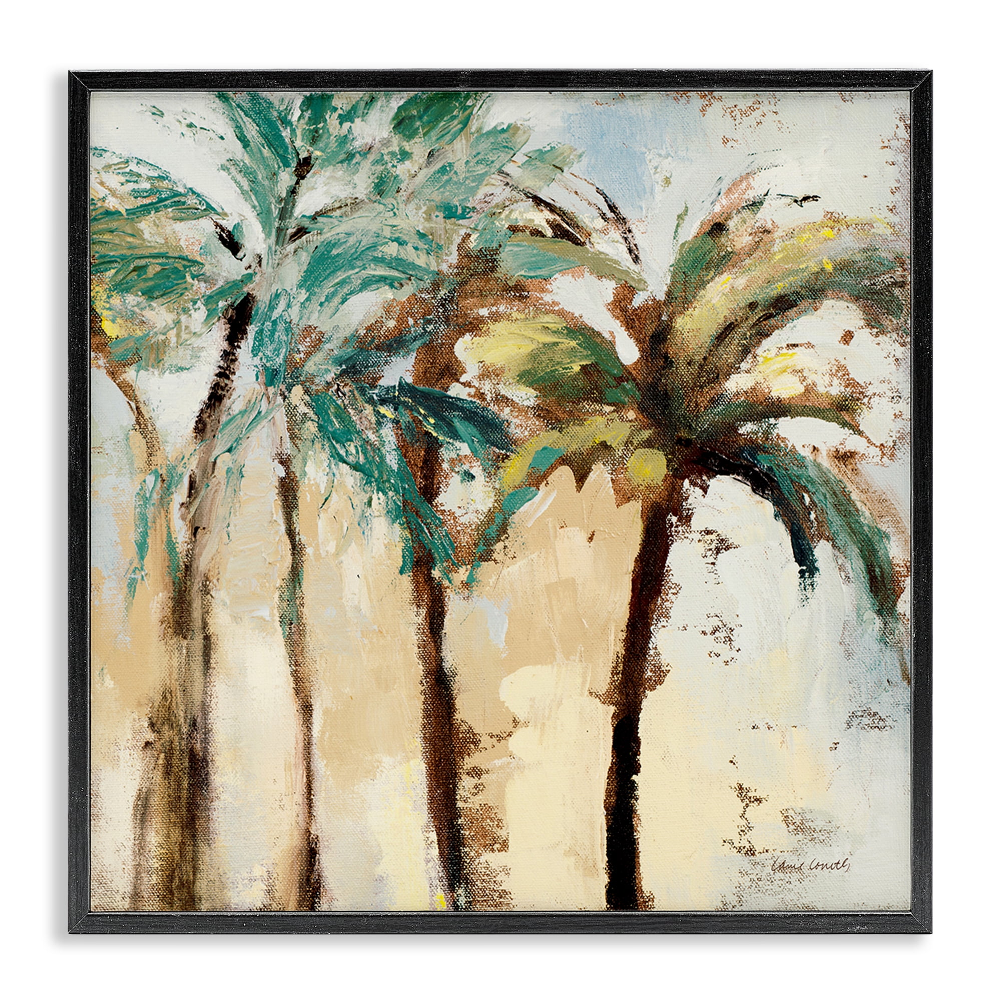 Stupell Industries Rustic Brushed Palm Trees Botanical & Floral Painting Black Framed Art Print Wall Art, 17 x 17
