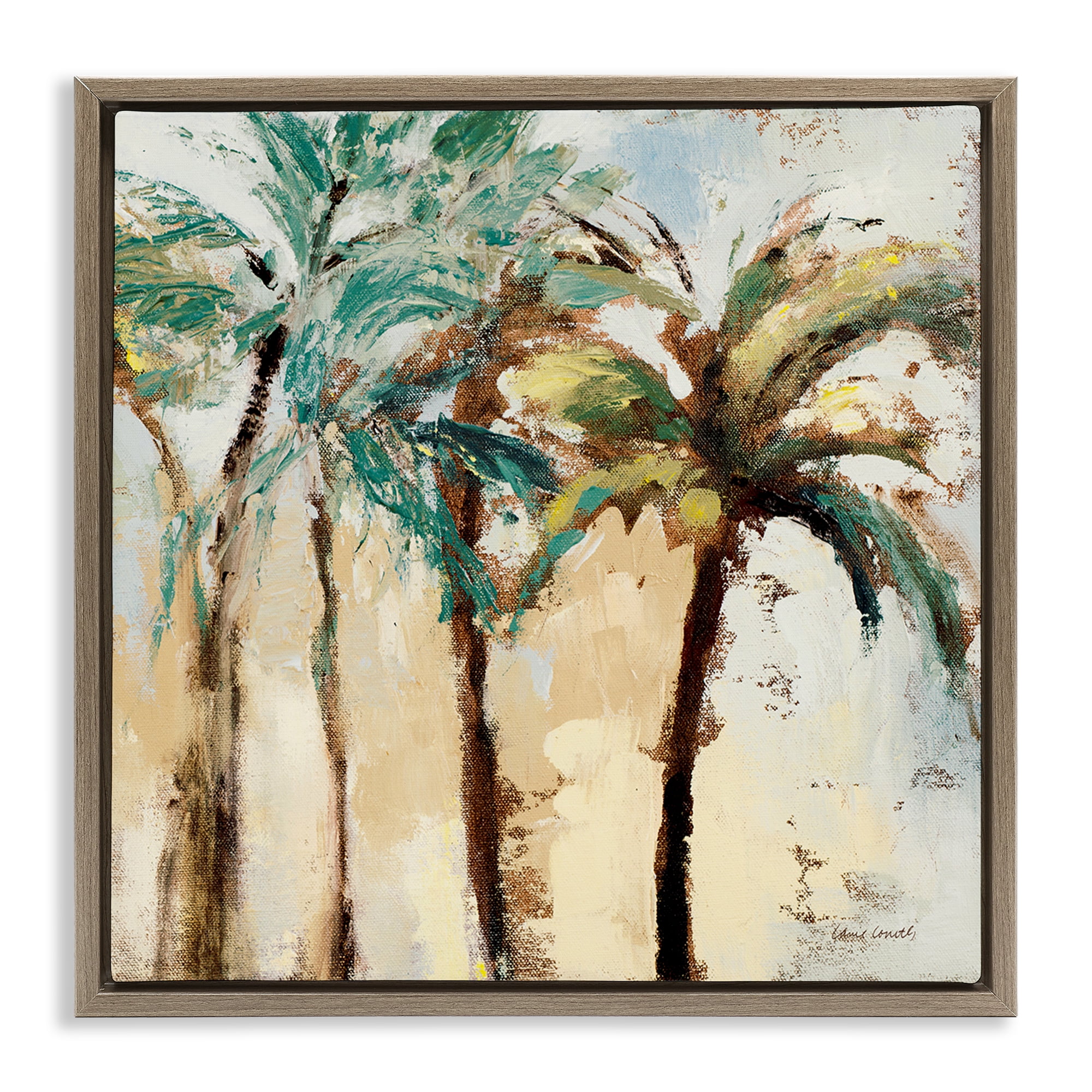Stupell Industries Rustic Brushed Palm Trees Botanical & Floral Painting Brown Floater Framed Canvas Art Print Wall Art, 25 x 25