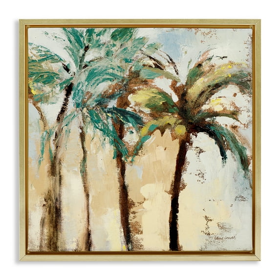 Stupell Industries Rustic Brushed Palm Trees Botanical & Floral Painting Gold Floater Framed Canvas Art Print Wall Art, 25 x 25