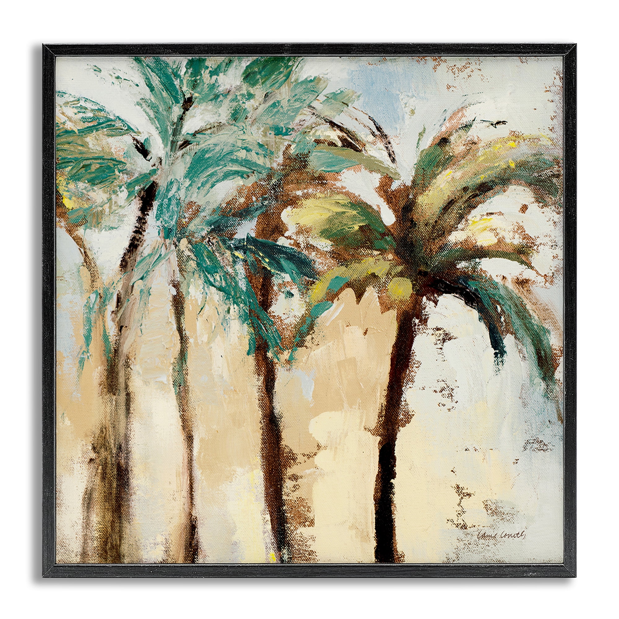 Stupell Industries Rustic Brushed Palm Trees Botanical & Floral Painting Gray Framed Art Print Wall Art, 12 x 12