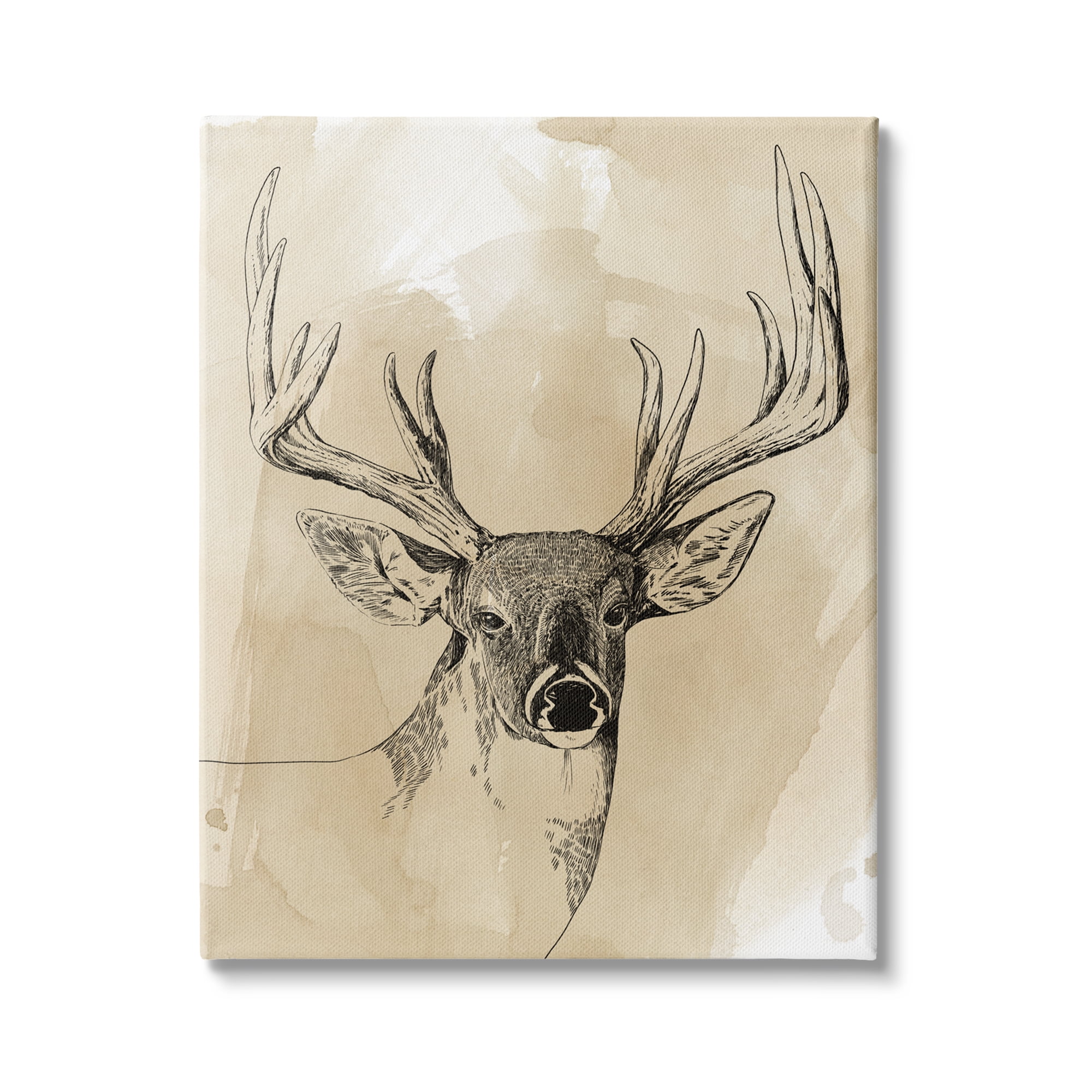 Stupell Industries Rustic Buck Illustration Wilderness Animals Watercolor Pattern, 36 x 48, Design by Grace Popp