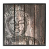 Stupell Industries Rustic Buddha Face Religious & Spiritual Painting Black Framed Art Print Wall Art, 12 x 12