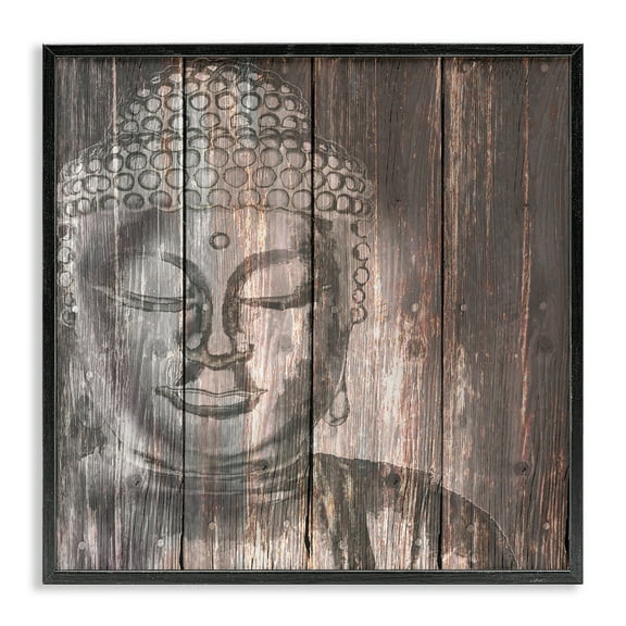 Stupell Industries Rustic Buddha Face Religious & Spiritual Painting Black Framed Art Print Wall Art, 12 x 12