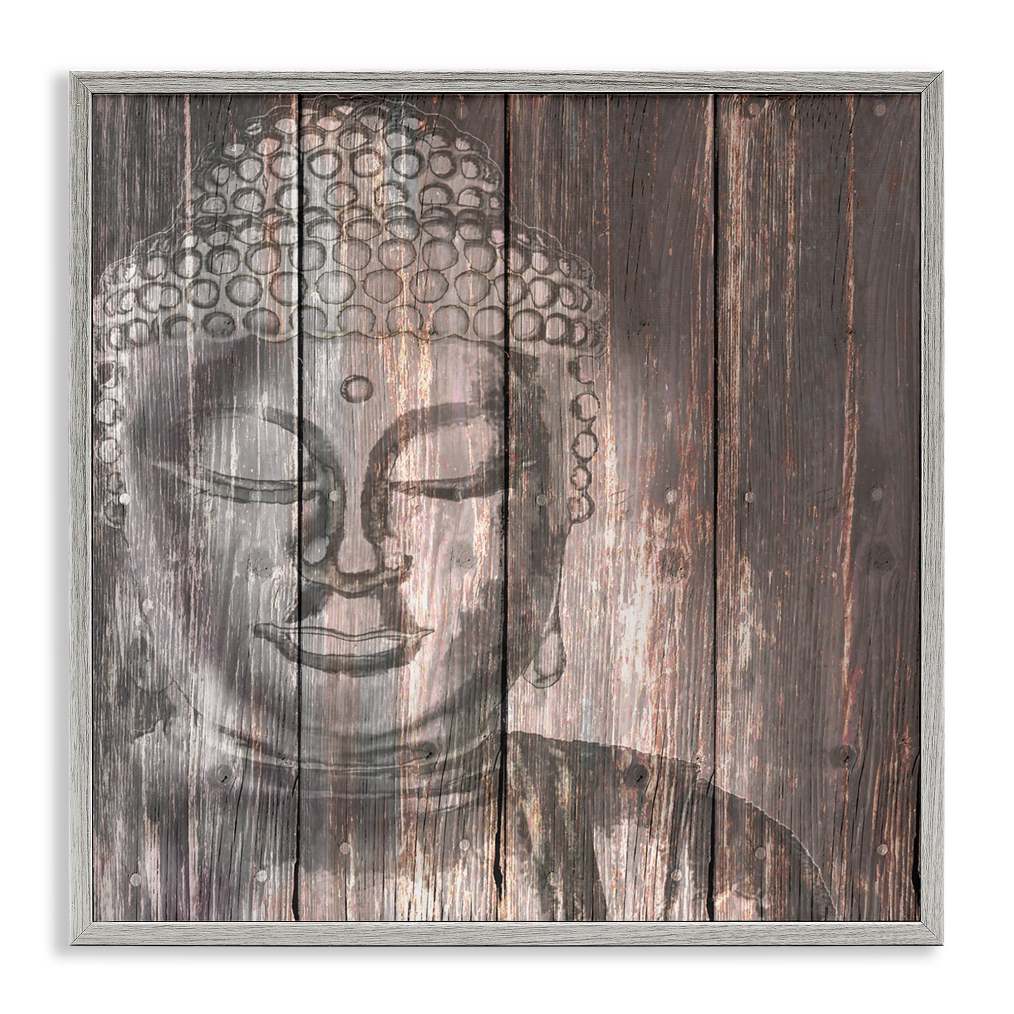 Stupell Industries Rustic Buddha Face Religious & Spiritual Painting Gray Framed Art Print Wall Art, 17 x 17