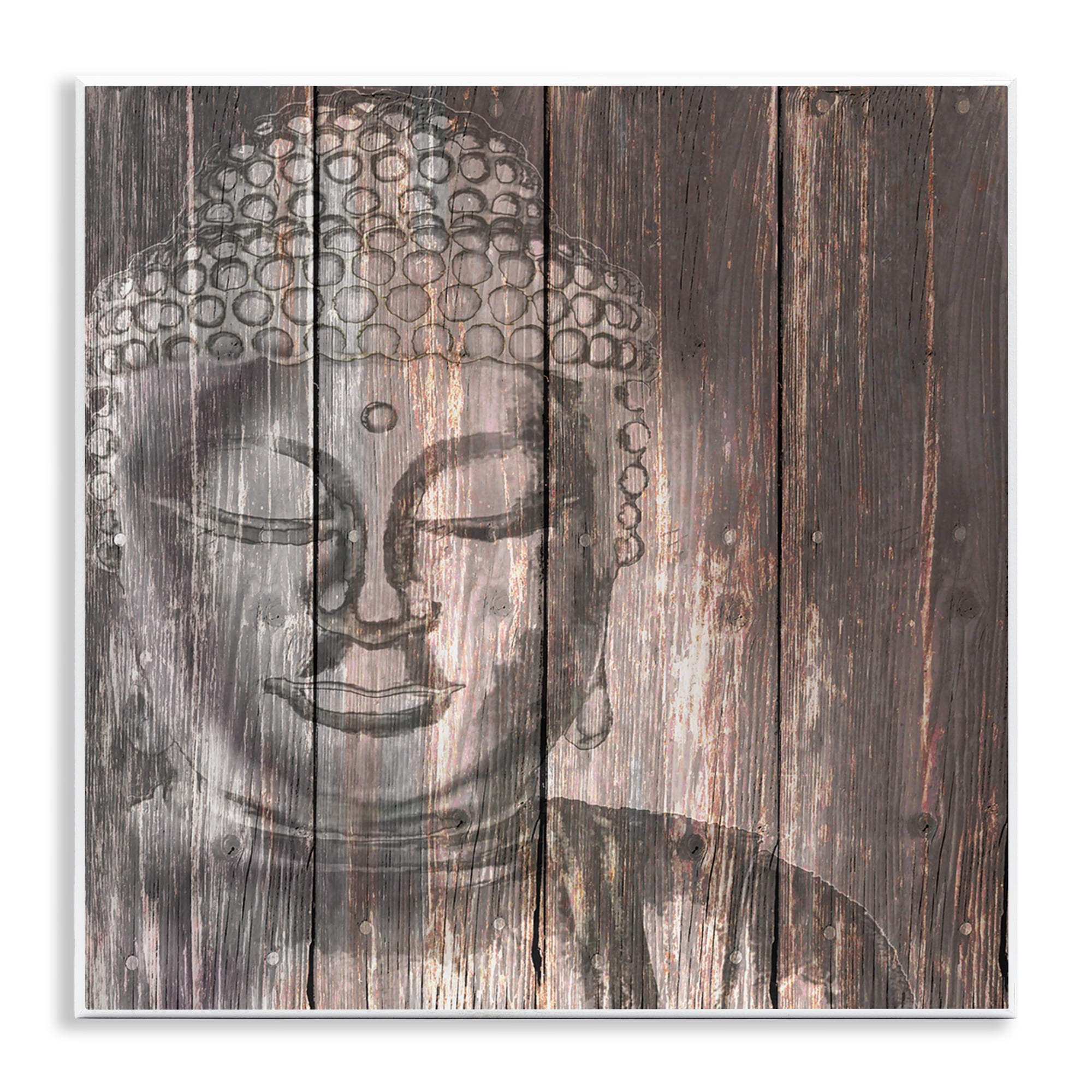 Stupell Industries Rustic Buddha Face Religious & Spiritual Painting Unframed Art Print Wall Art, 12 x 12