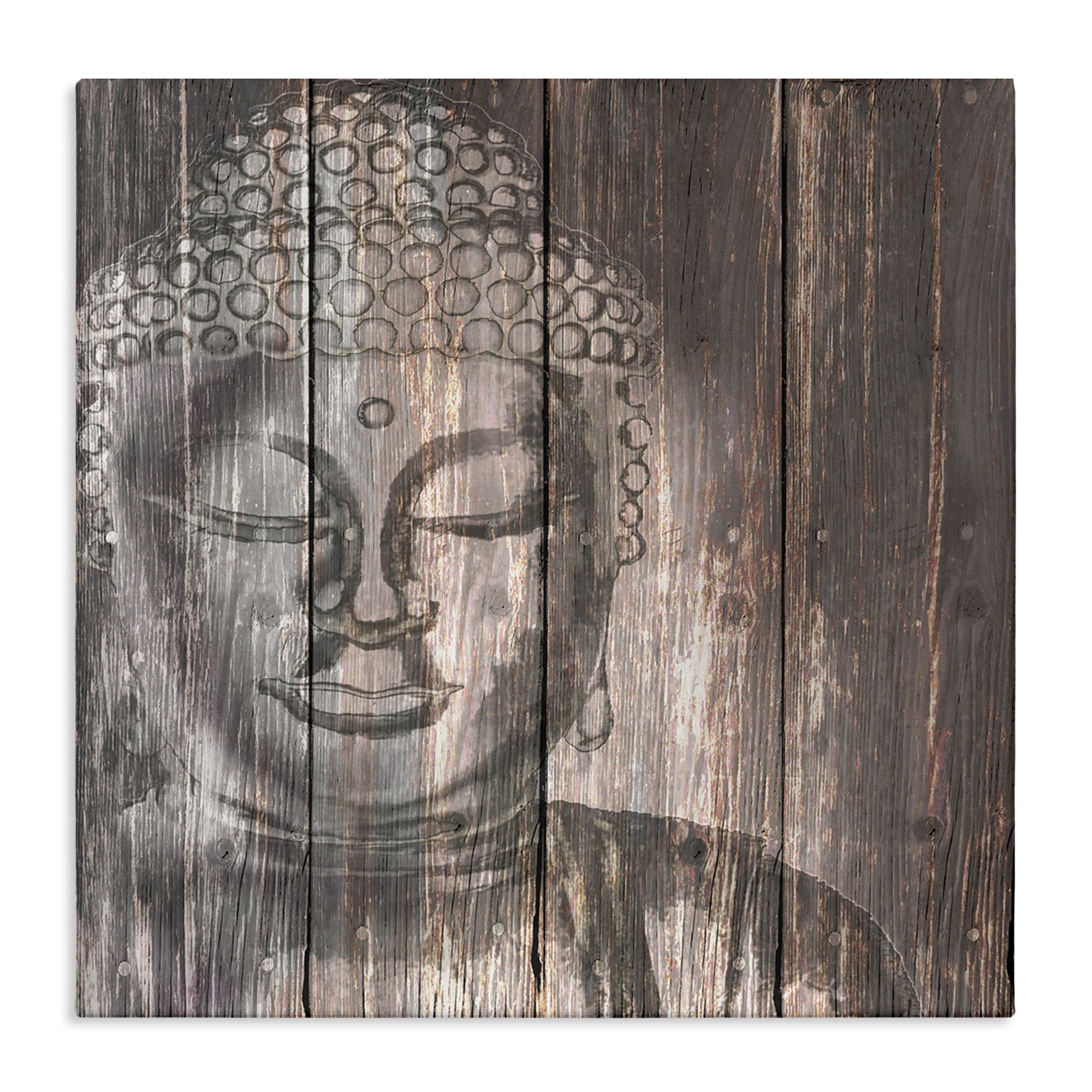 Stupell Industries Rustic Buddha Face Religious & Spiritual Painting Wrapped Canvas Art Print Wall Art, 17 x 17