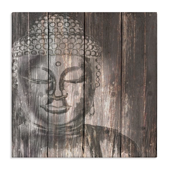 Stupell Industries Rustic Buddha Face Religious & Spiritual Painting Wrapped Canvas Art Print Wall Art, 30 x 30