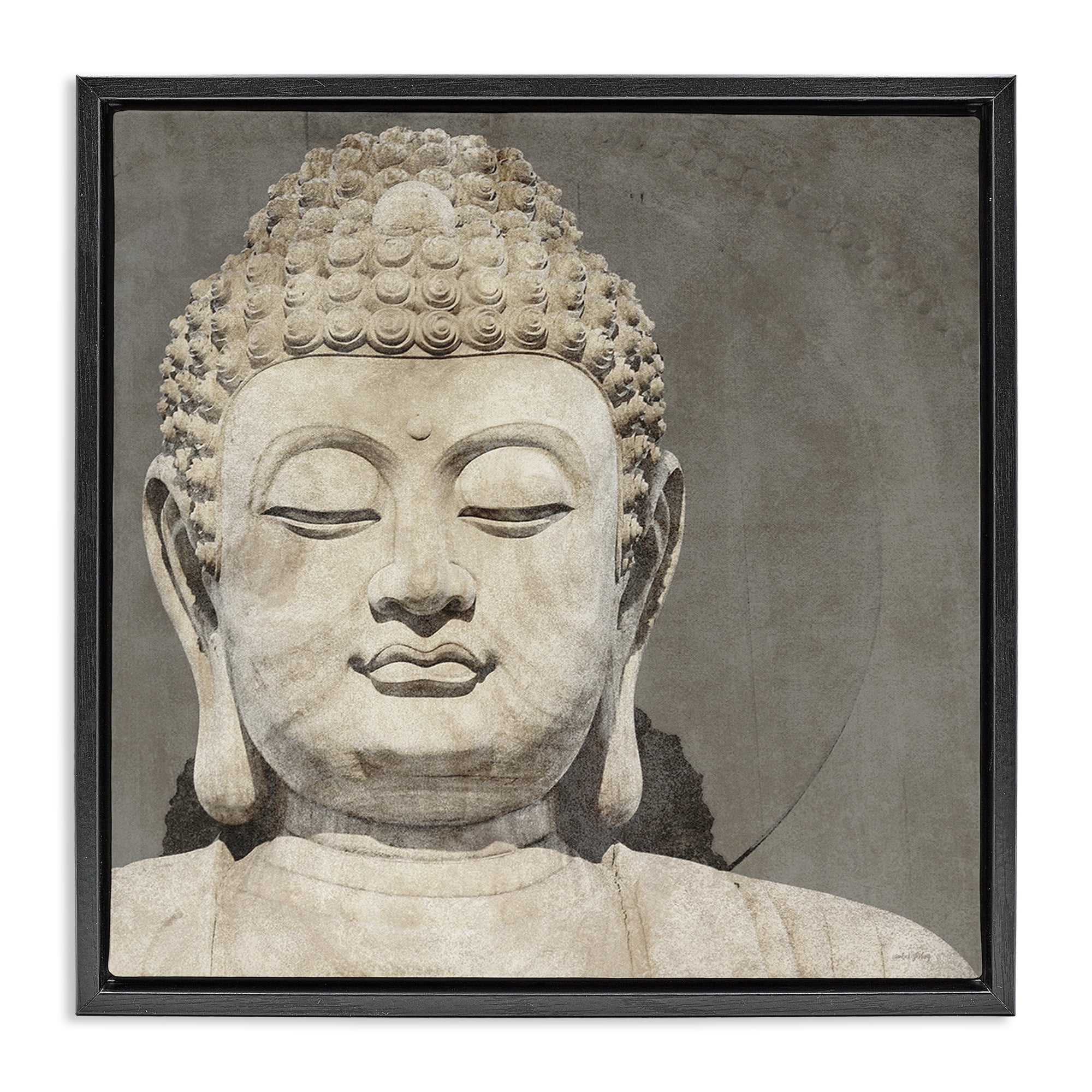 Stupell Industries Rustic Buddha Portrait History & Language Painting Black Floater Framed Canvas Art Print Wall Art, 25 x 25