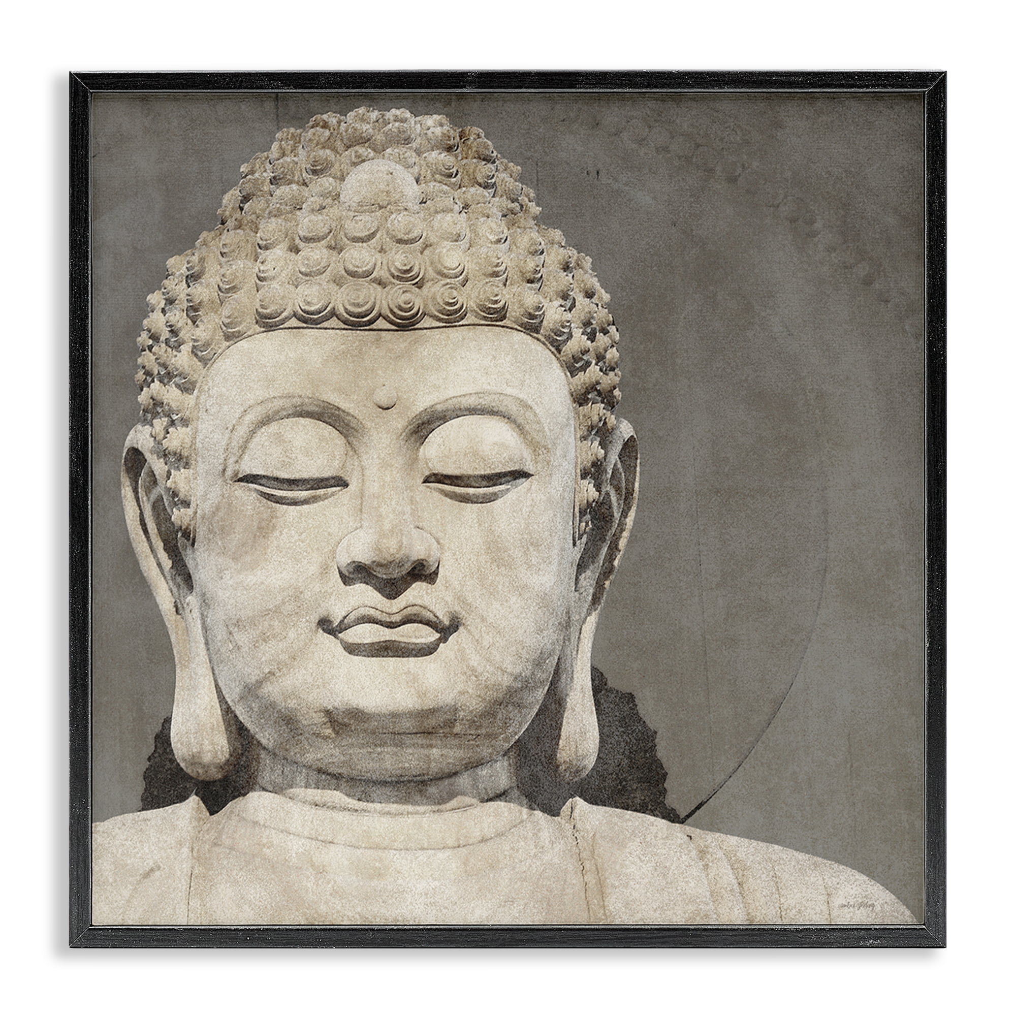 Stupell Industries Rustic Buddha Portrait History & Language Painting Black Framed Art Print Wall Art, 24 x 24