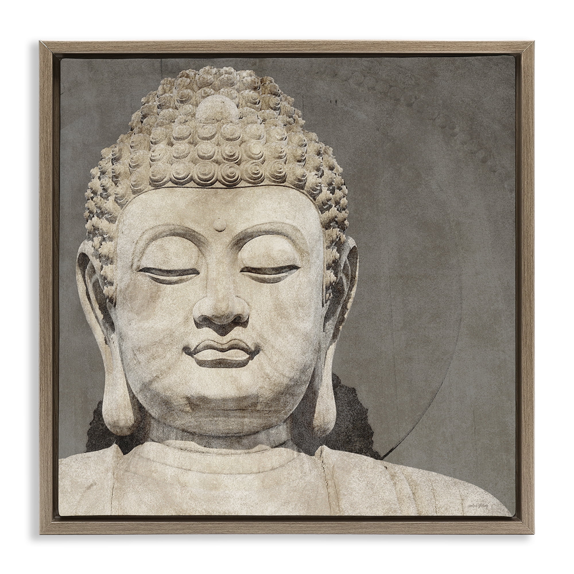 Stupell Industries Rustic Buddha Portrait History & Language Painting Brown Floater Framed Canvas Art Print Wall Art, 25 x 25