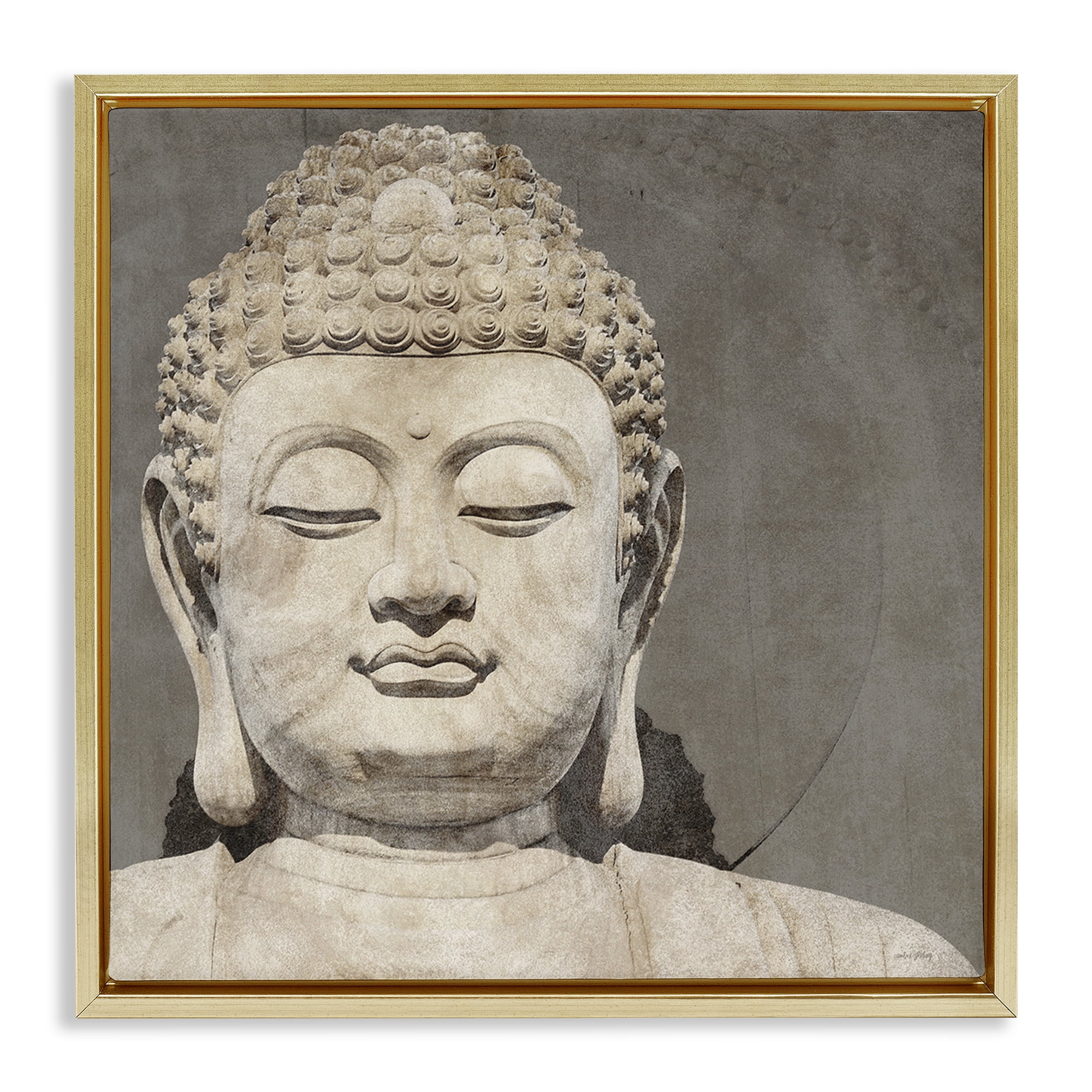 Stupell Industries Rustic Buddha Portrait History & Language Painting Gold Floater Framed Canvas Art Print Wall Art, 25 x 25