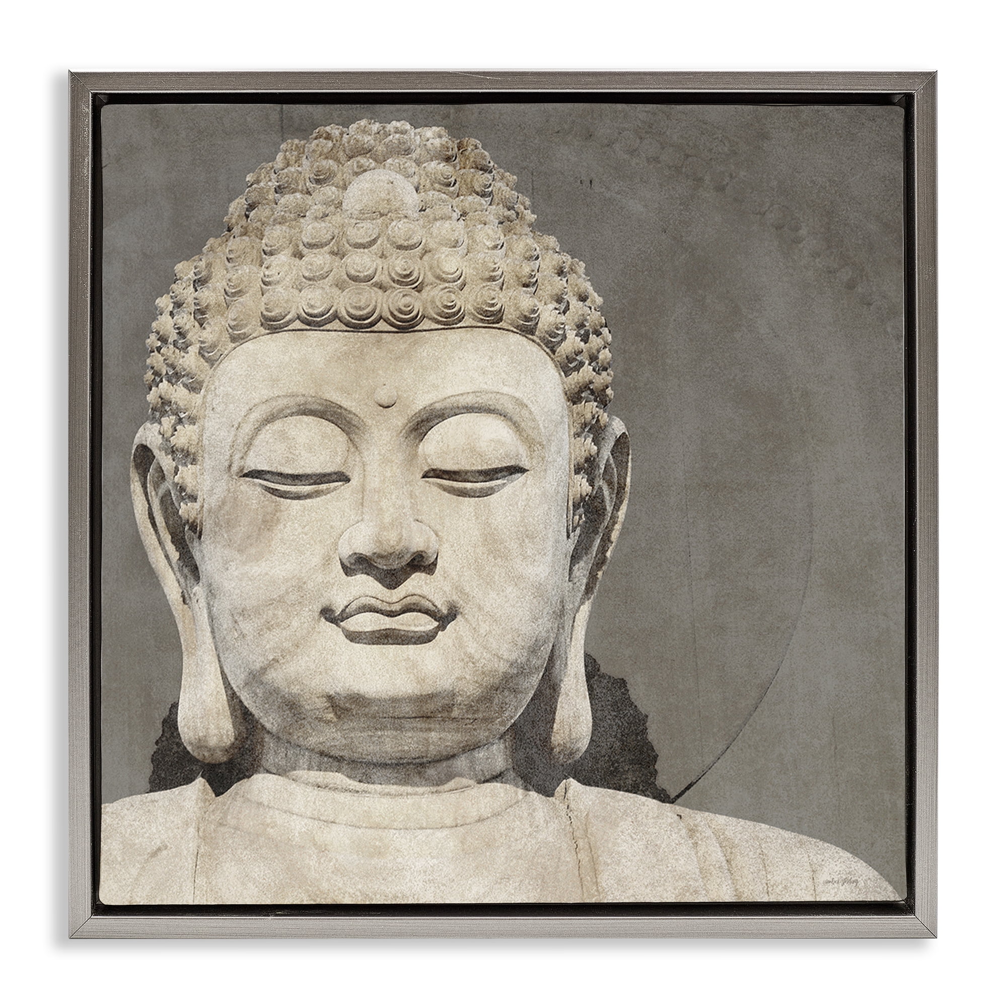 Stupell Industries Rustic Buddha Portrait History & Language Painting Gray Floater Framed Canvas Art Print Wall Art, 18 x 18