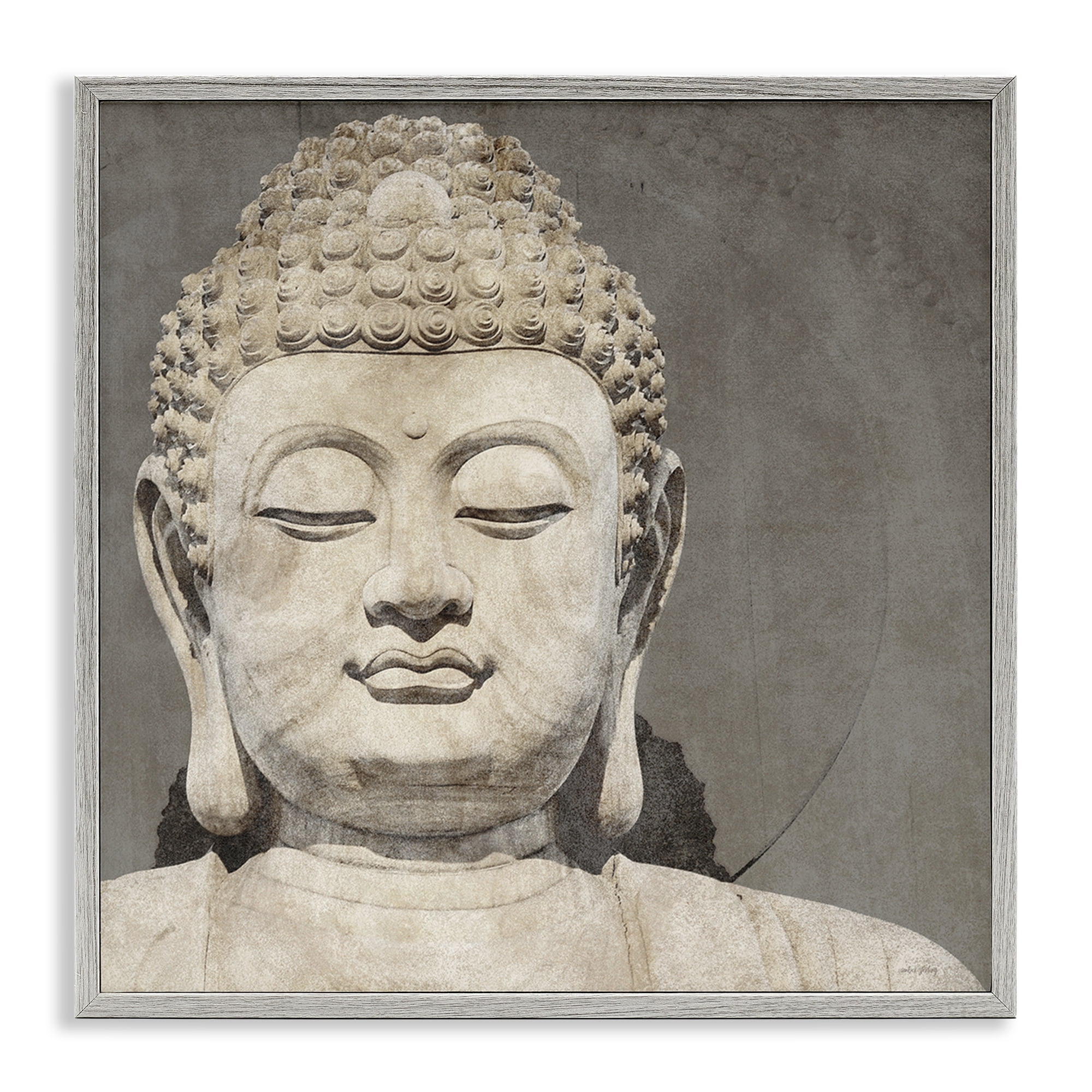 Stupell Industries Rustic Buddha Portrait History & Language Painting Gray Framed Art Print Wall Art, 17 x 17