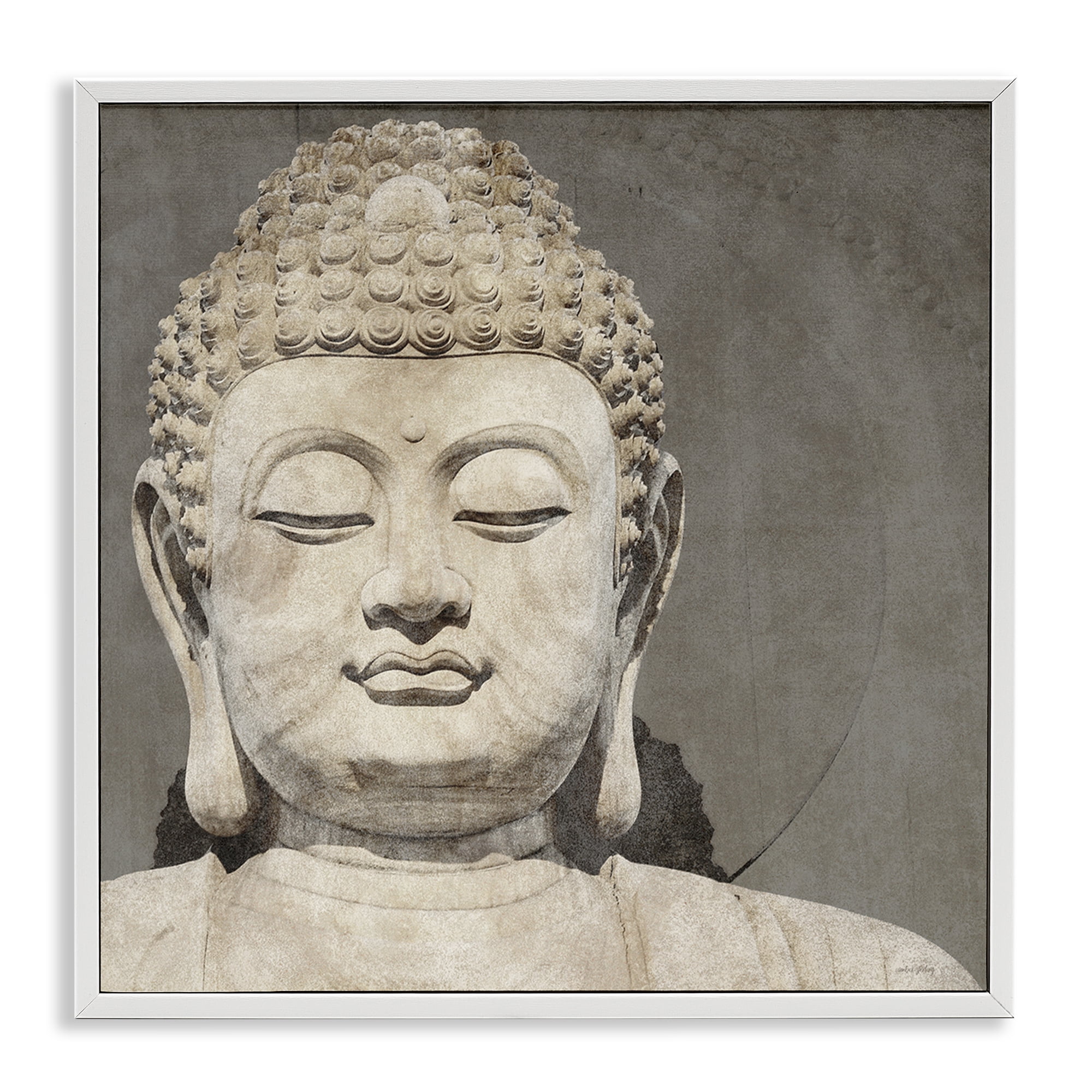 Stupell Industries Rustic Buddha Portrait History & Language Painting White Framed Art Print Wall Art, 24 x 24