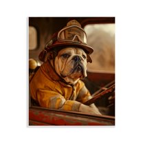 Stupell Industries Rustic Bulldog Fireman Novelty Painting Unframed Art Print Wall Art, 11 x 14