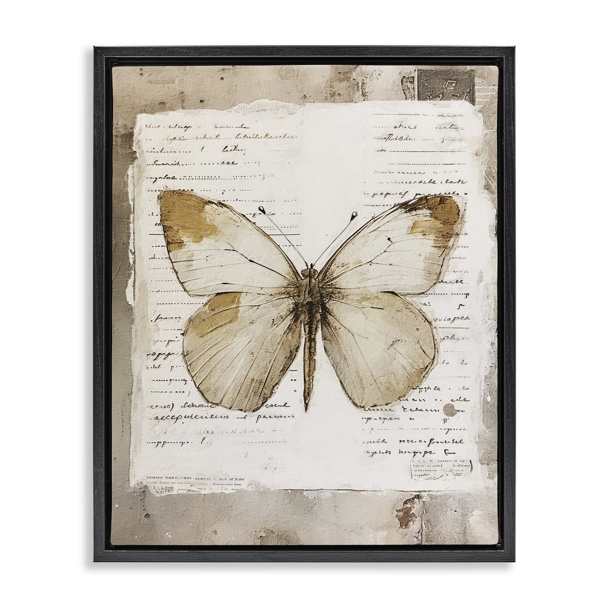 Stupell Industries Rustic Butterfly Collage Animals Painting Black Floater Framed Canvas Art Print Wall Art, 17 x 21