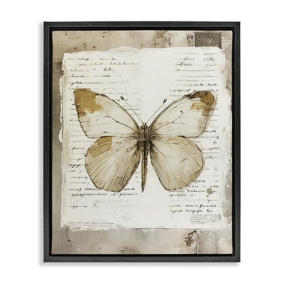 Stupell Industries Rustic Butterfly Collage Animals Painting Black Floater Framed Canvas Art Print Wall Art, 17 x 21
